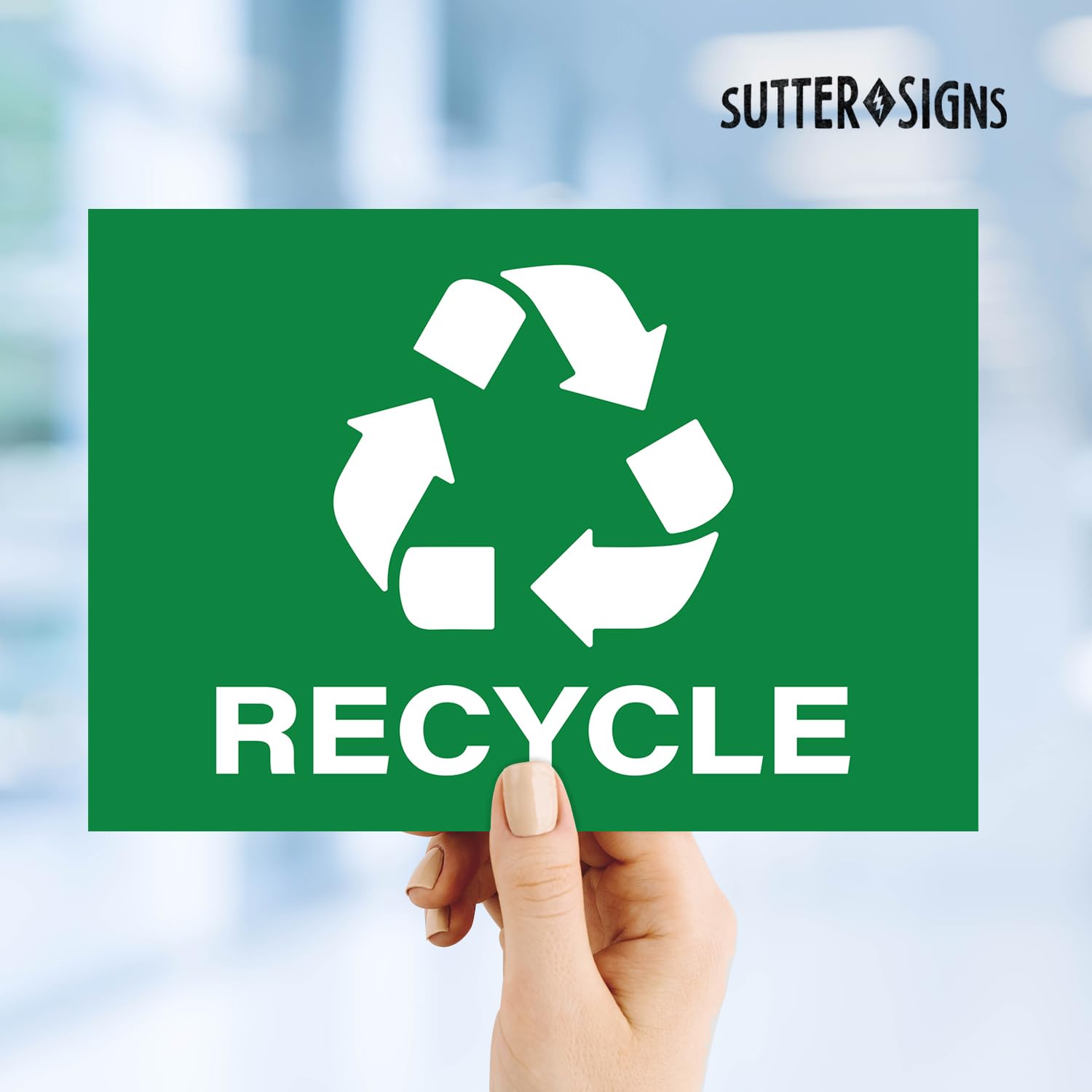 Recycle Stickers, Self Adhesive Weatherproof Vinyl Stickers, Green, 7'' X 10'' (Pack Of 4)