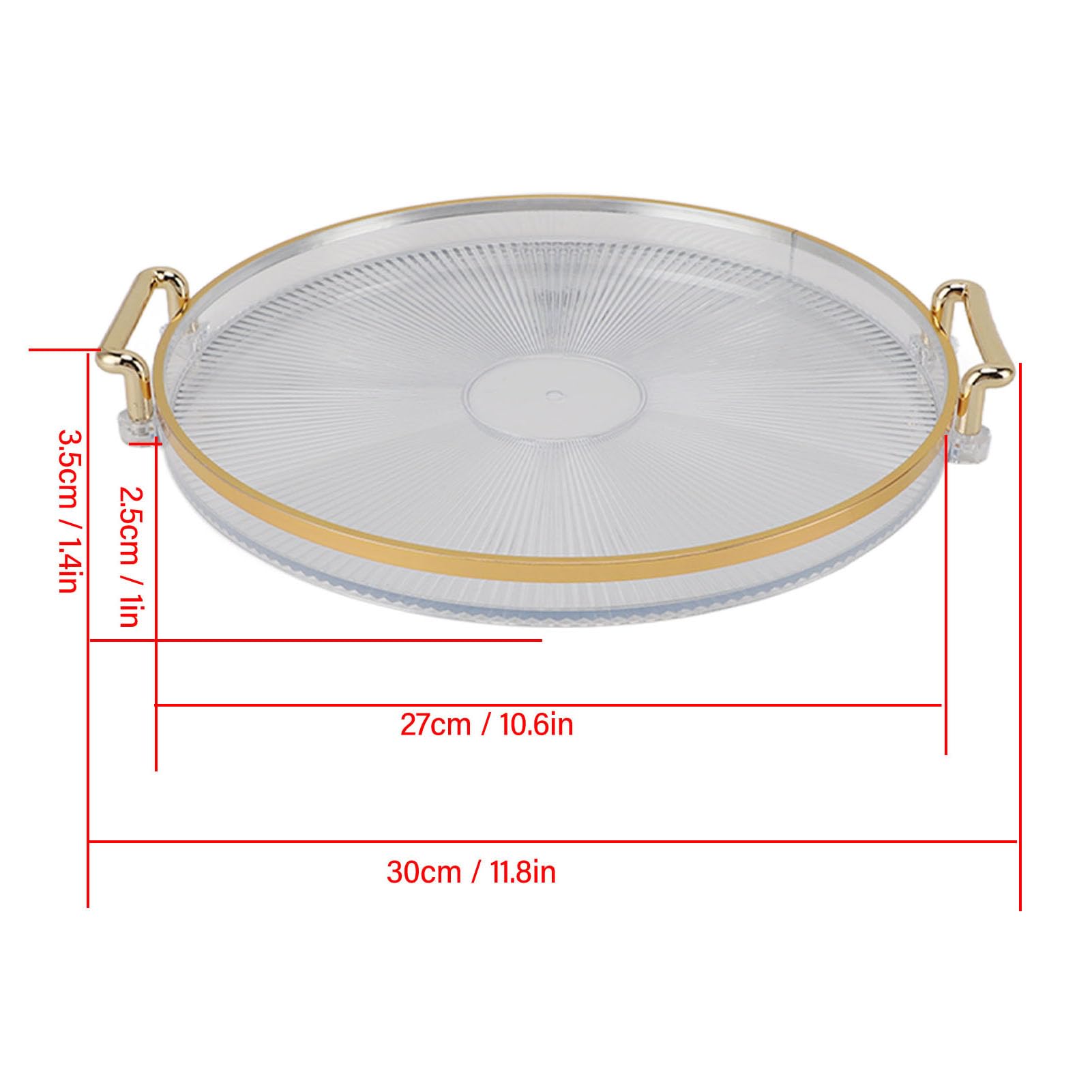 Round Serving Tray, Decorative Tray With Gold Handle For Fruit, Desserts, Snacks (Transparent)