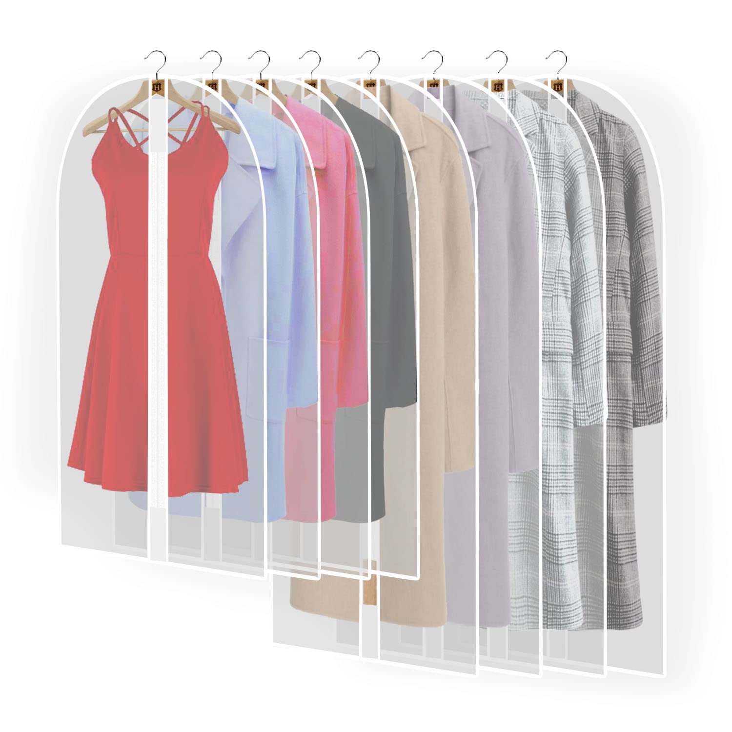 Pwsap 8Pack Breathable Clothes Covers With Zip, Hanging Garment Covers Bags Dress Bag Covers Mothproof Mens Suit Storage Bag Dus