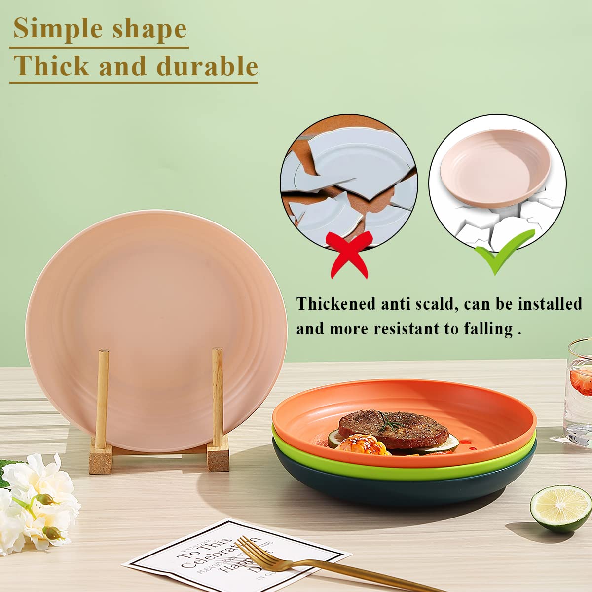Berglander 9 Inch Plastic Deep Dinner Plates Set of 8 Colors  Reusable and Sturdy Unbreakable Dishes Set for Pasta Bowls Ramen Drop Resistant  BPA Free Dinnerware Microwave Safe Dishwasher Safe