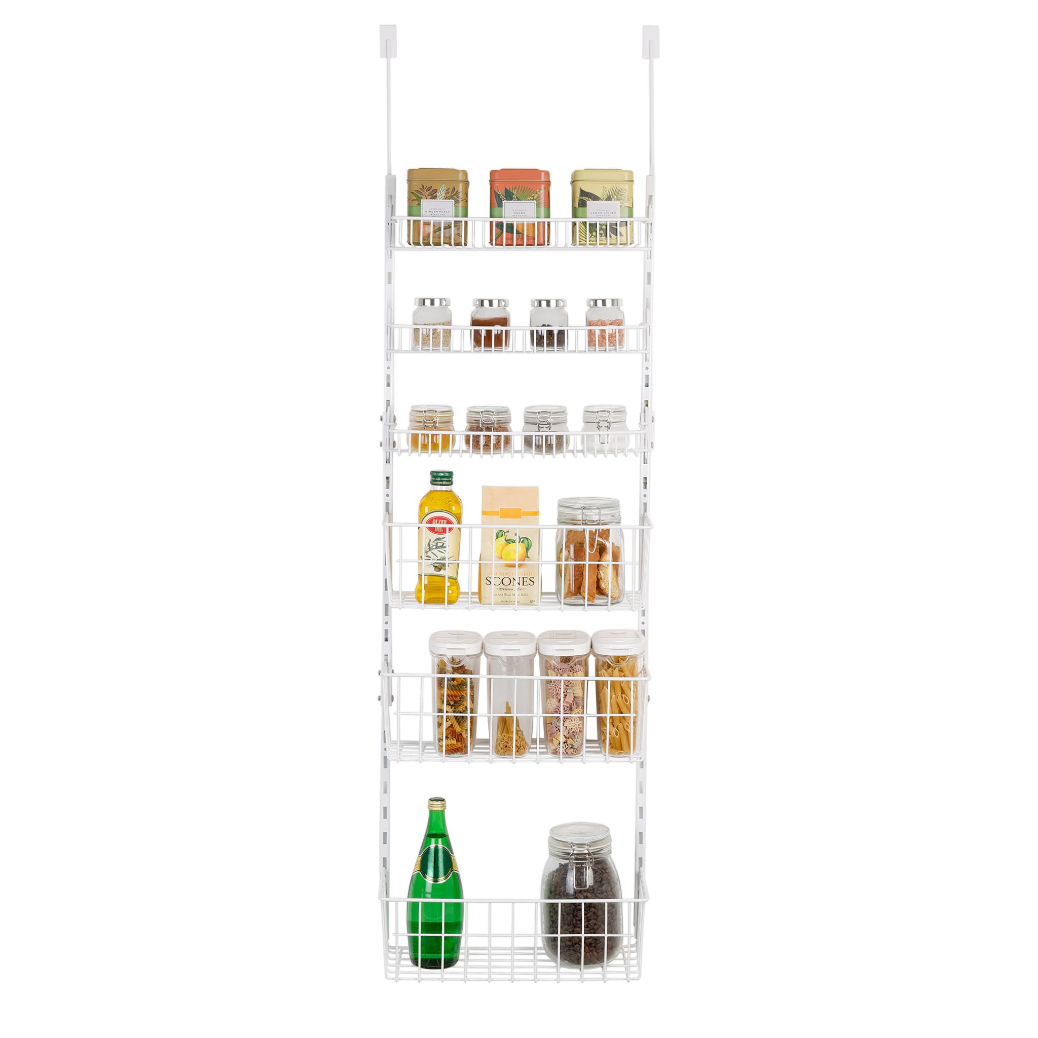 Smart Design Over The Door Pantry Organizer Rack with 6 Adjustable Shelves - Steel Metal Wire Baskets and Frame - Hanging - Wall