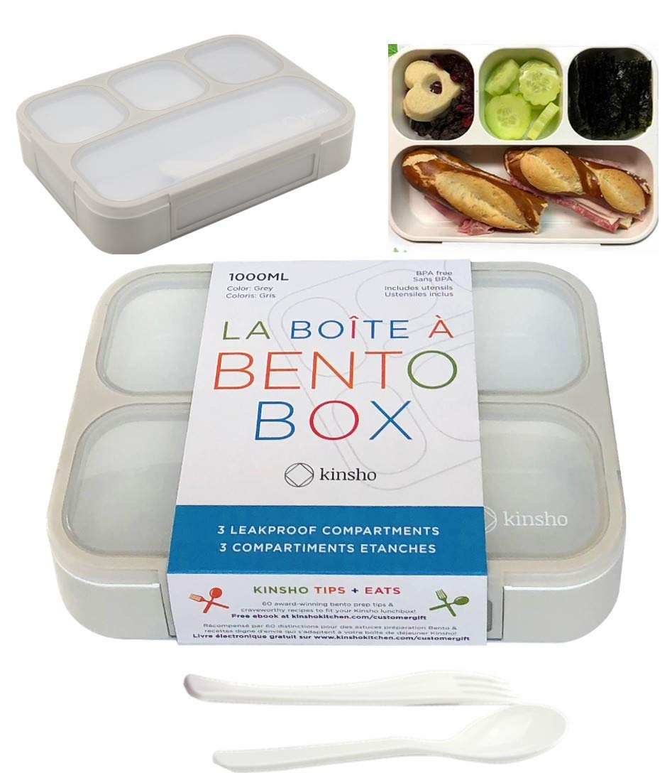 Kinsho Bento Lunch Box Container For Kids Adults, Leakproof Portion Control Meal Prep Containers, Japanese Style Boxes With 4 Co