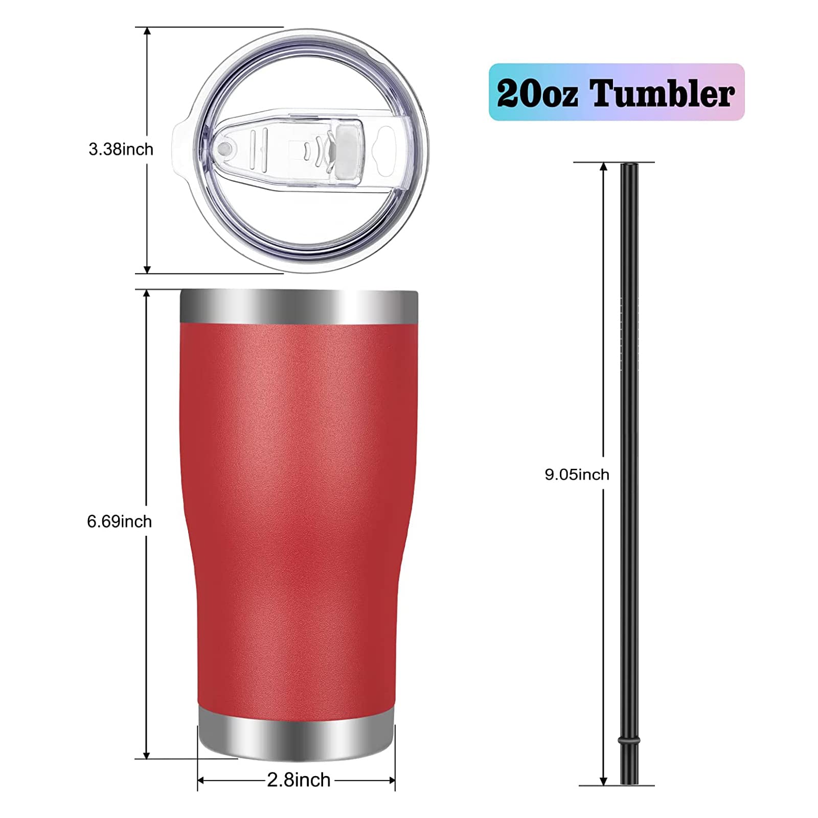 Vegond 20Oz Tumbler Stainless Steel Tumbler Cup With Lid And Straw Vacuum Insulated Double Wall Travel Coffee Mug(Brick Red 6 Pa