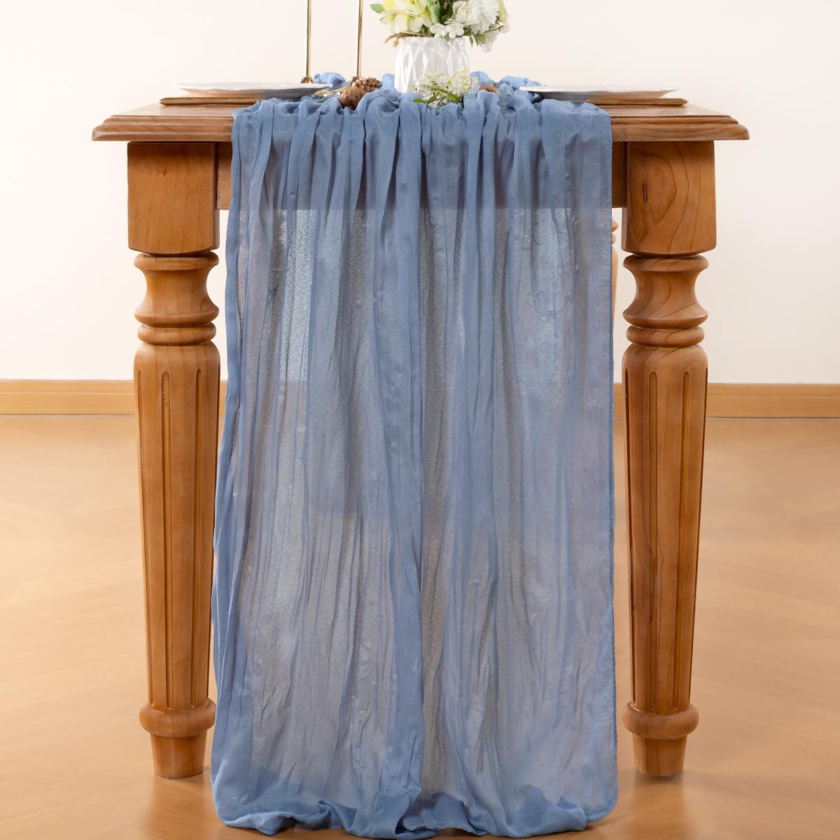 LINXTAR Dusty Blue Cheesecloth Table Runner 10Ft Vintage Rustic Gauze Tablecloth 35x122 Inches Boho Elegant Wedding Baby Shower Birthday Party Table Centerpiece  Photography Background