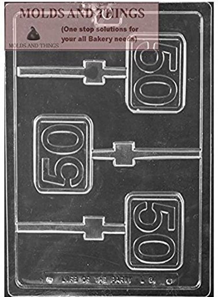 Number 50Th Birthday Lolly Chocolate Candy Mold, 50Th Anniversary Chocolate Candy Mold Number 50Th Square Lolly Chocolate Candy