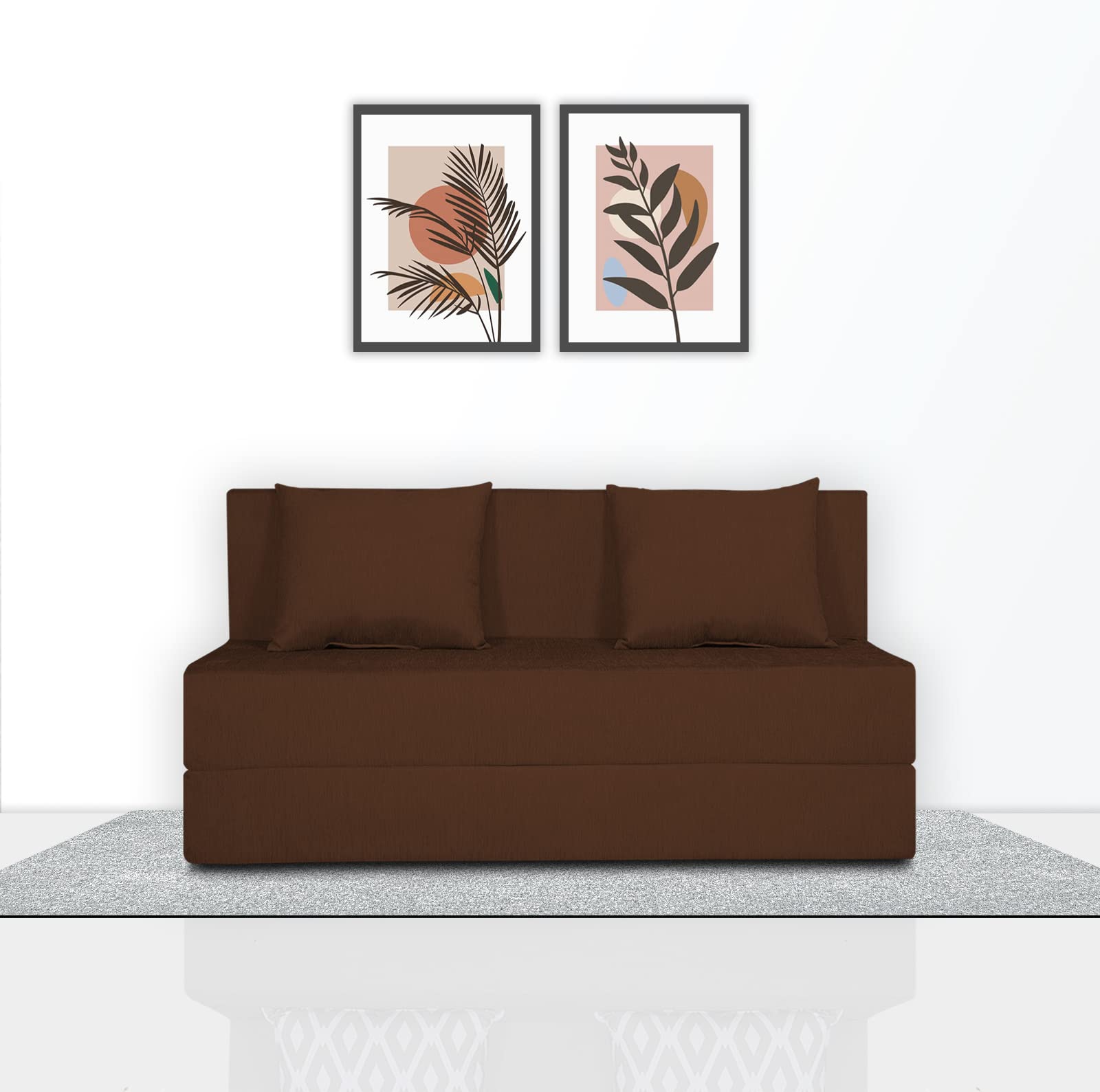 Adorn India Easy 2 Seater Sofa Cum Bed (Alyn Pattern) Size 4 X 6 Ft (Brown Color) (1 Year Warranty)
