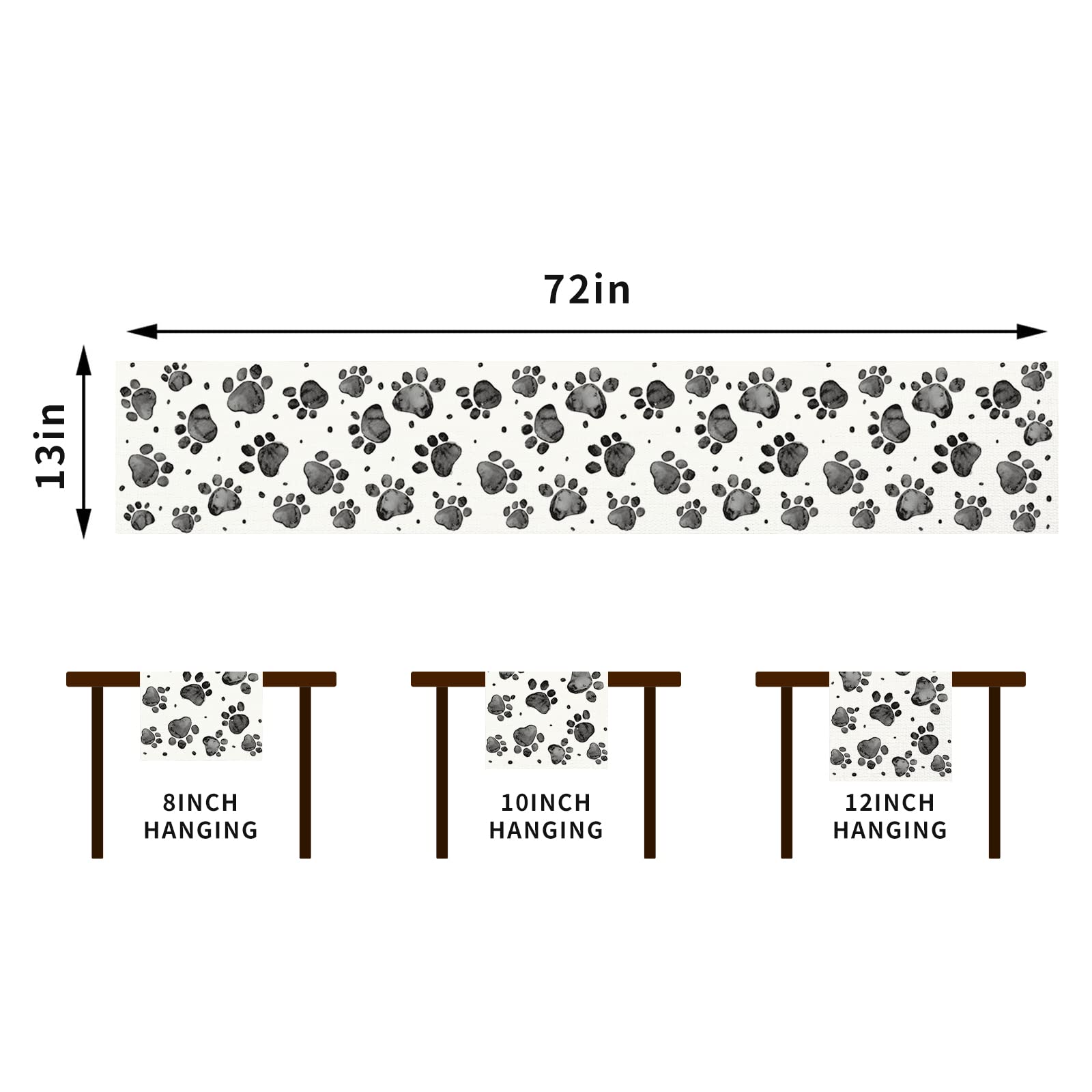 Linen Watercolor Black And White Paw Prints Table Runner Happy Birthday Tablecloth Party Decorations And Supplies For Home Kitch