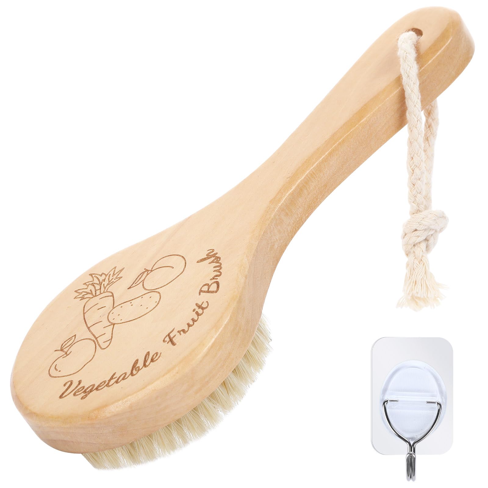 SEPGLITTER Vegetable Brush, Cleaning Brush with Long Handle for Potato Carrot Cucumber and Fruits Veggie Wash Brushes Wooden Dis