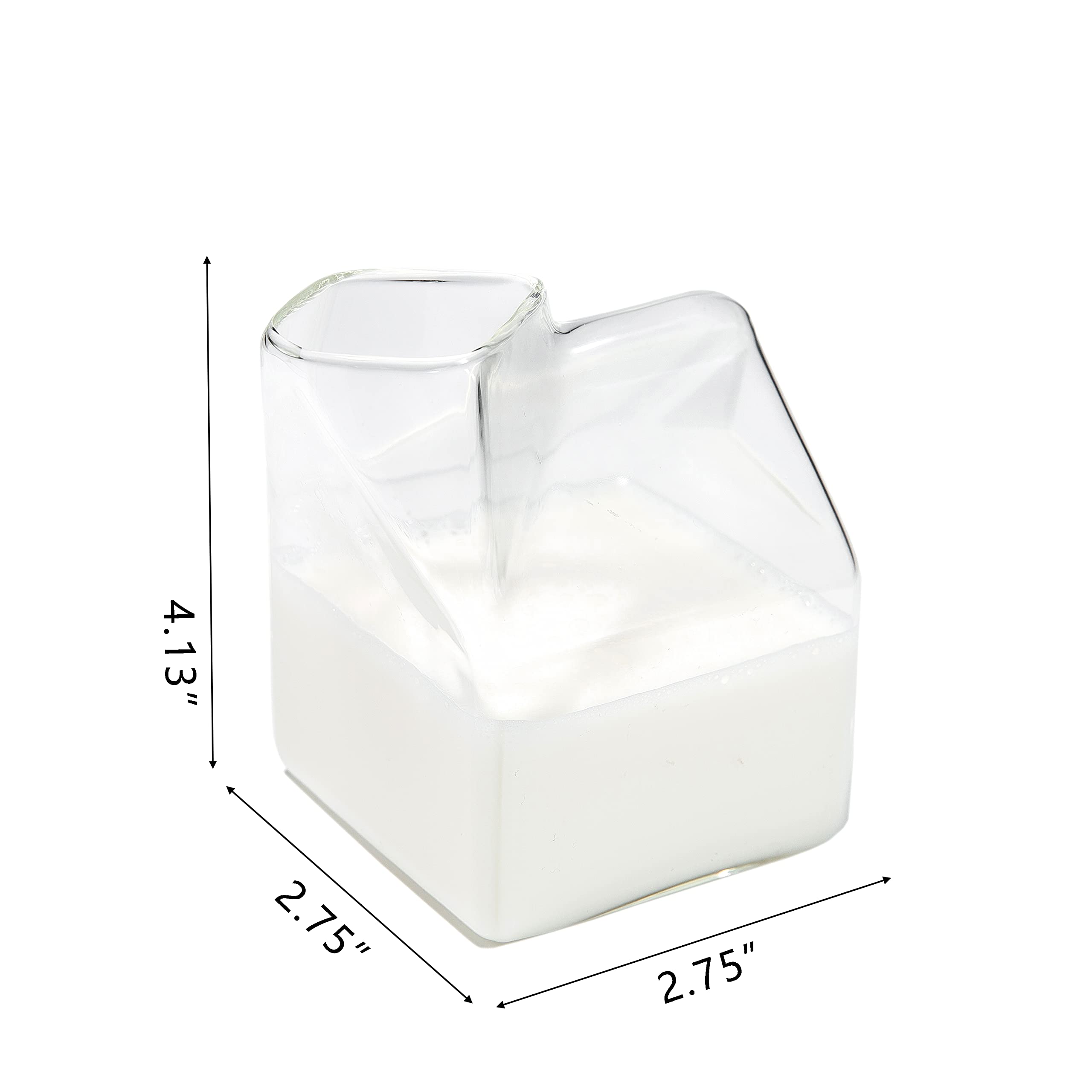 Glass Milk Carton Creamer Pitcher Cute Clear Kawaii Milk Carton Cup Mini Creamer Pitcher Container 12 Oz, 1Pcs