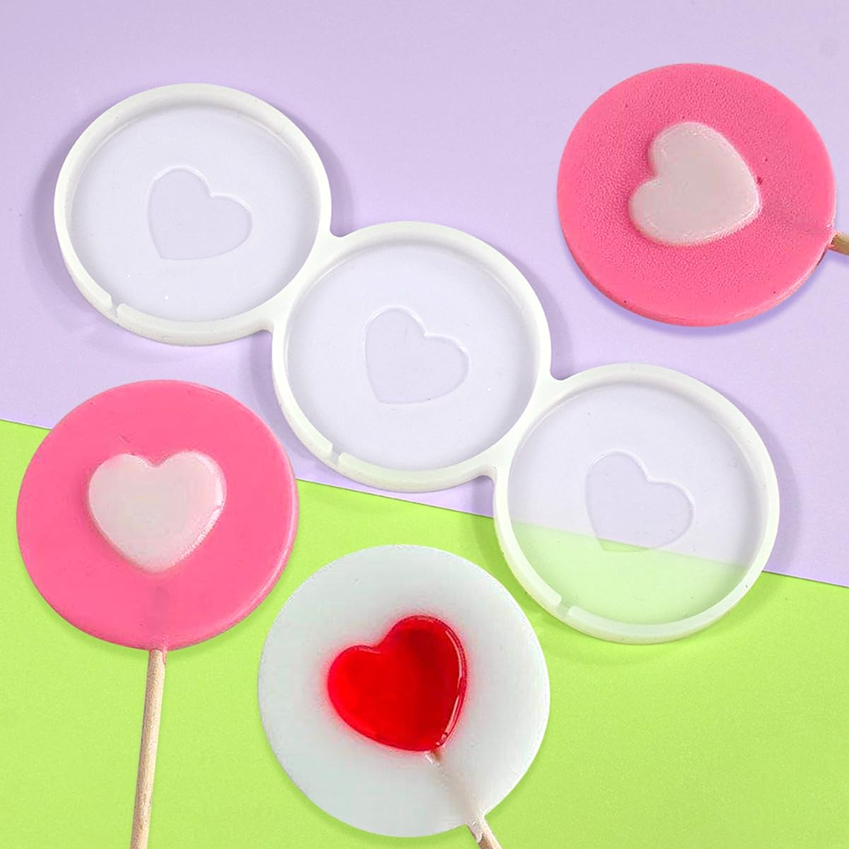 Mostsom Silicone Lollipop Mold,Love Wings/Heart/Round Shape Mold,Cake Lollipop Fondant Mold,For Making Lollipop Chocolate Candy