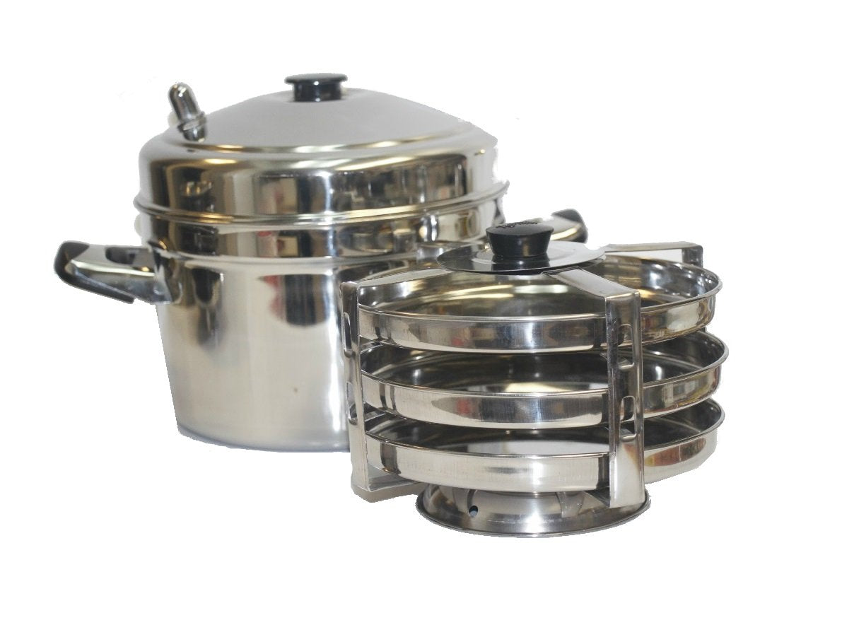 Tabakh 3-Plate Stainless Steel Dhokla Stand with Cooker, Small, Silver
