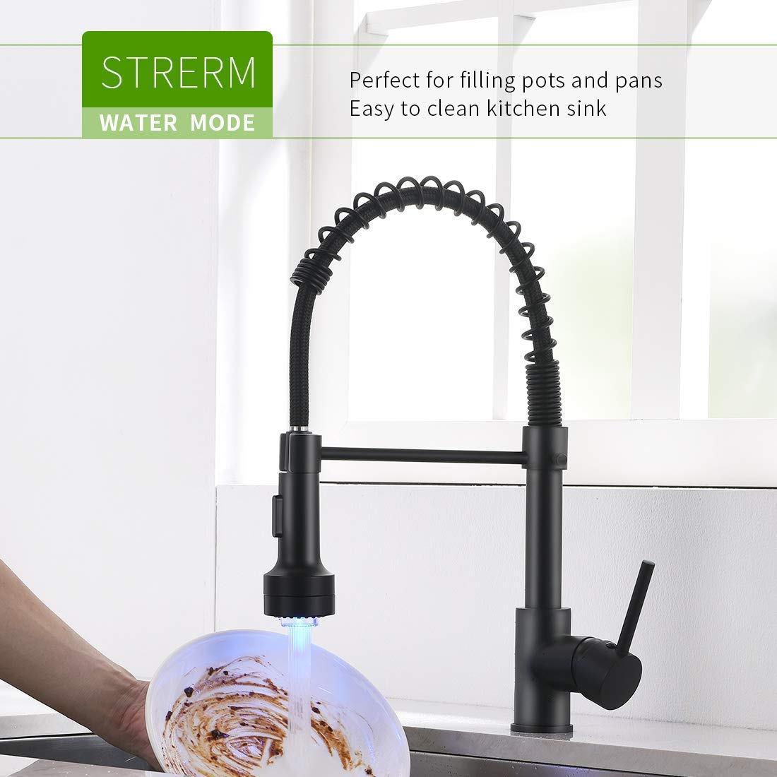 Gimili Black Kitchen Faucet With Sprayer Modern Single Handle Pull Down Sprayer Matte Black Kitchen Faucet Pull Down With Led Li