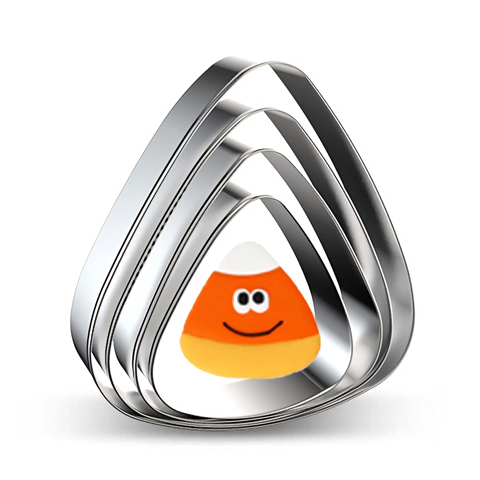 Candy Corn Cookie Cutters Set - 4 Pieces Metal Candy Corn Shapes Fondant Cookie Cutter Biscuit Molds For Fall/Autumn Halloween A