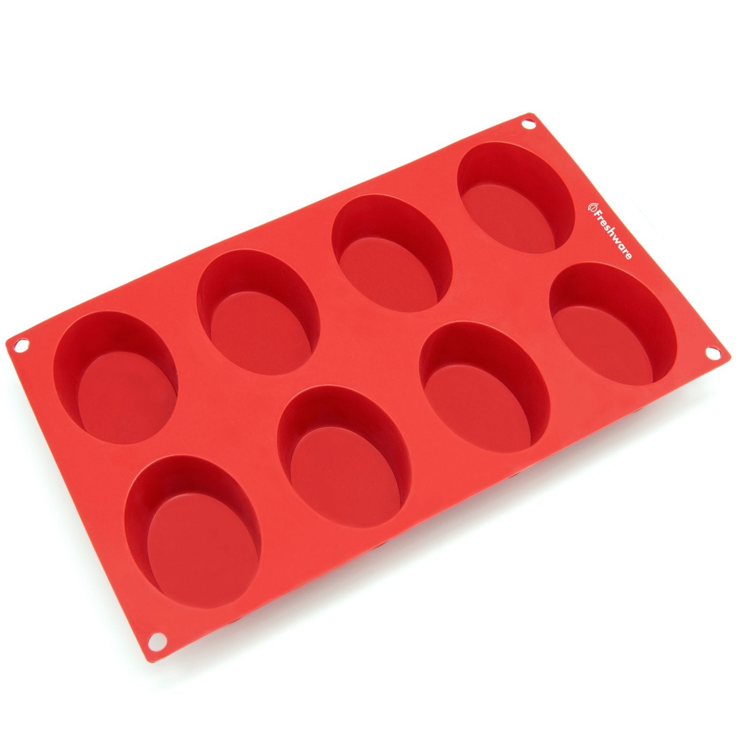 Silicone Molds [Oval, 8 Cup] Cupcake Baking Pan - Free Paper Muffin Cups - Non Stick, Bpa Free, 100% Silicon & Dishwasher Safe S