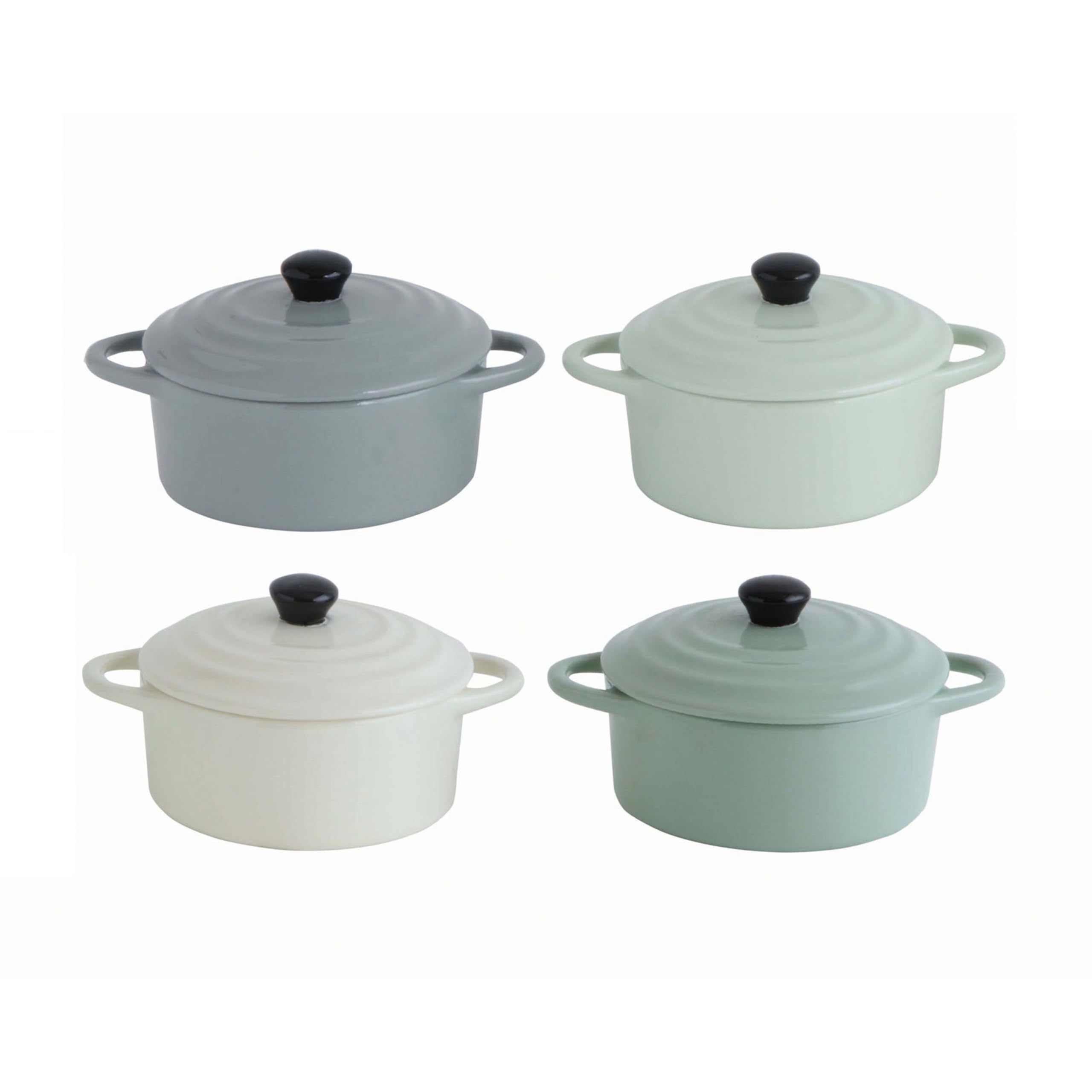 Creative CoOp 4Piece Stoneware Mini Bakers with Handle, Grey, Mint, Cream and Sage
