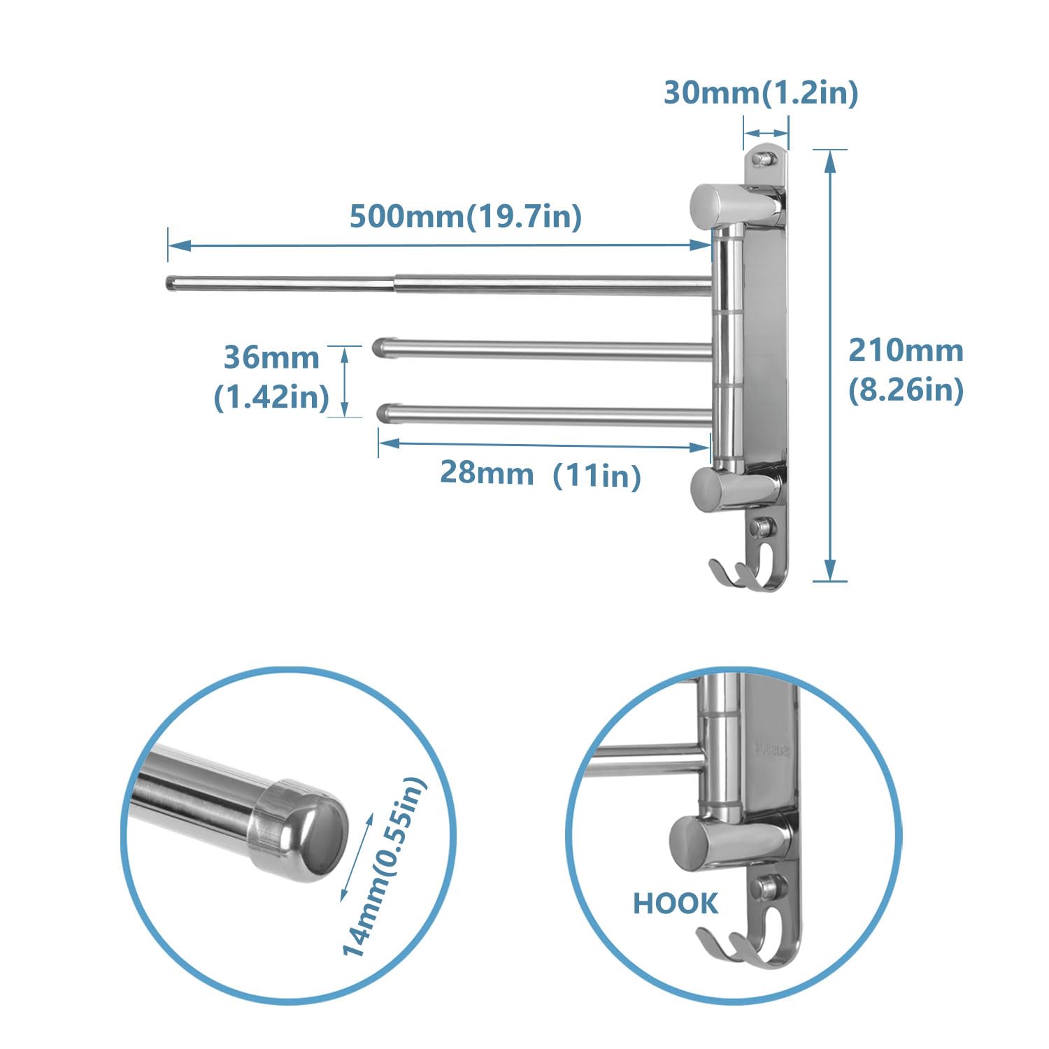 Adjustable Bathroom Towel Rack Jsver Sus304 Stainless Steel Towel Rack With Adjustable Arms (Silver, 3 Arms)