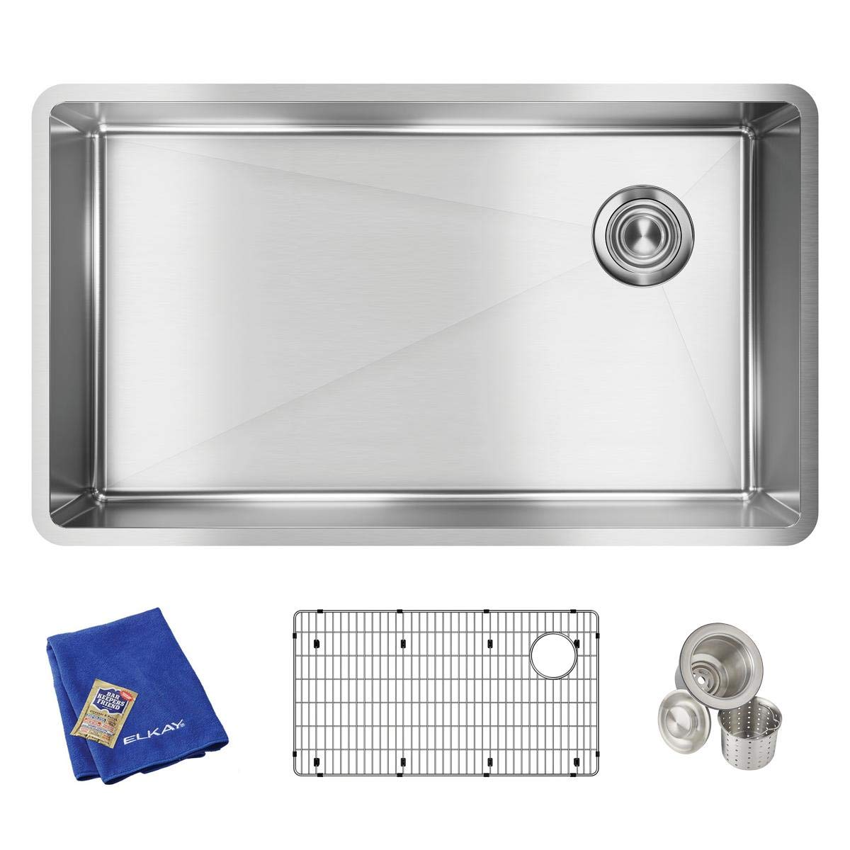 Elkay Crosstown Stainless Steel 31-1/2'' x 18-1/2'' x 9''  Single Bowl Undermount Sink Kit