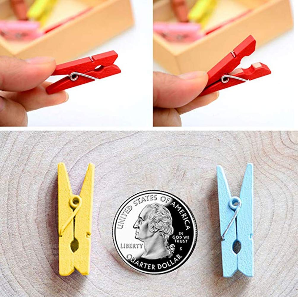 DurReus 50 Piece Small Wood Clips Mini Clothespins with Spring Jute Twine Durable Wall Peg Pin for Craft Art Project DIY Party Decorative Purple
