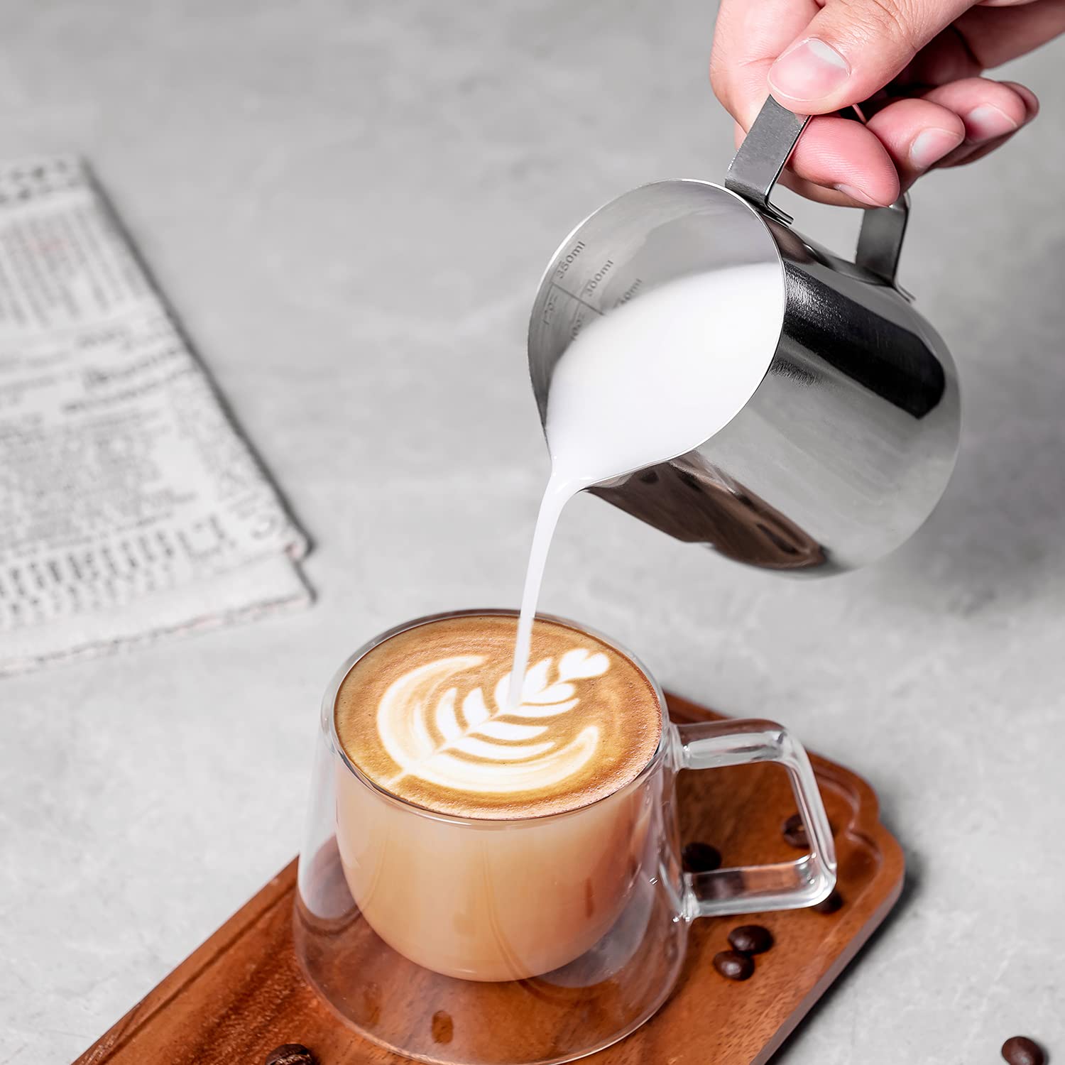 Milk Frothing Pitcher With Measurement Inside, 12 Oz (350 Ml) Stainless Steel Espresso Steaming Pitcher For Milk Coffee Cappucci