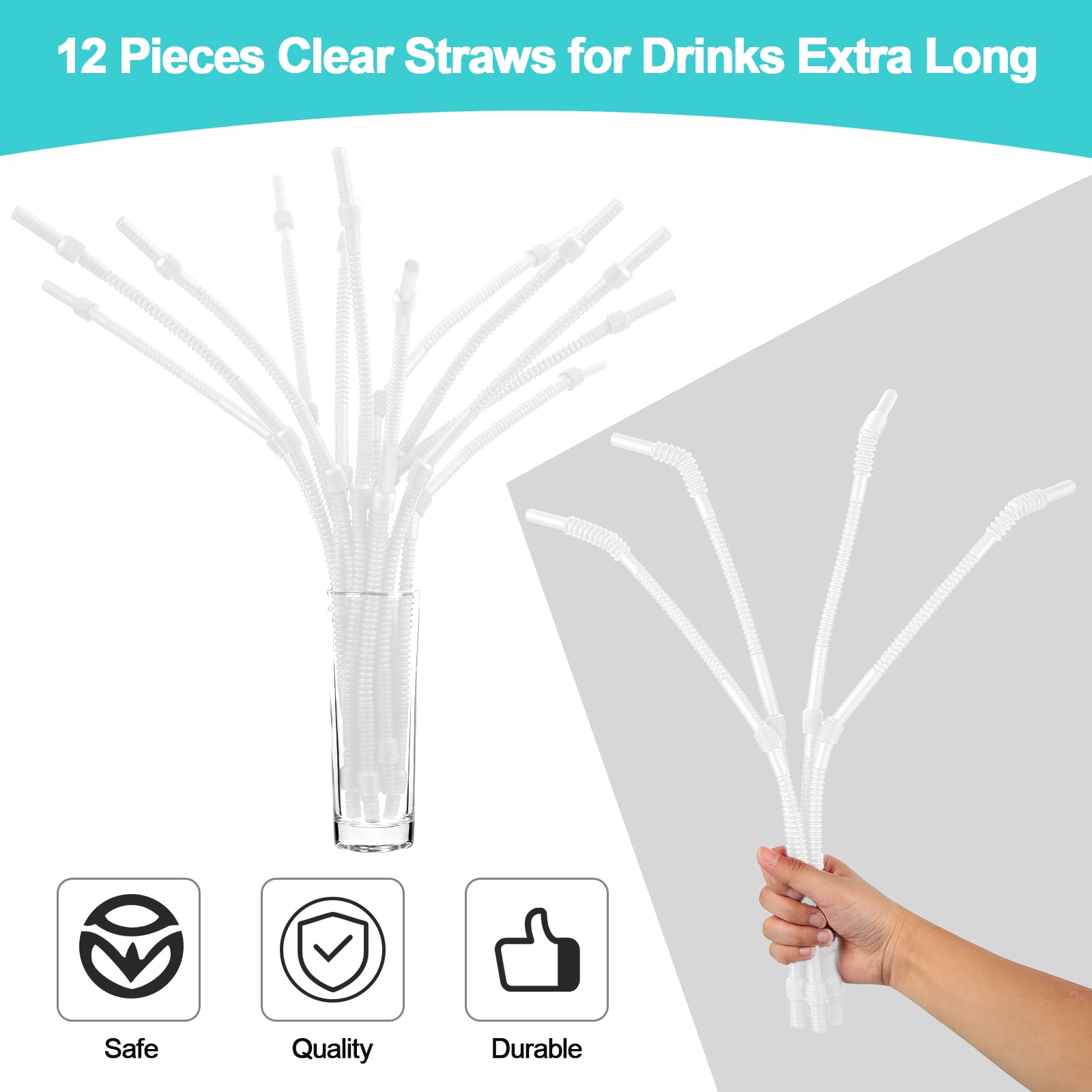 12 Pieces Flexible Drinking Straws Extra Long Plastic Straws for Camping Limited Mobility Situations Dishwasher (Clear  22 Inches)