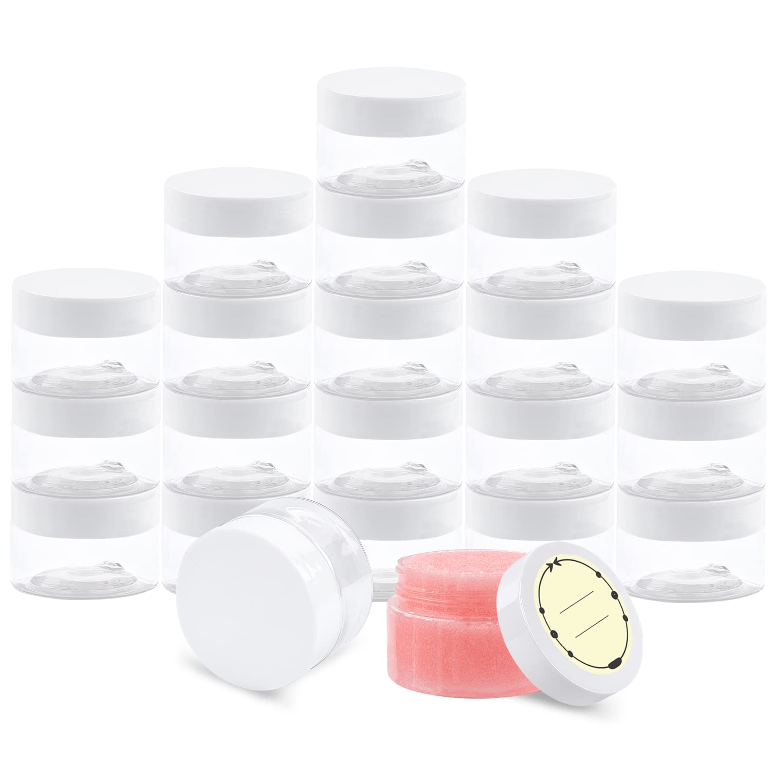 Tuzazo 1 Oz Plastic Jars Round Clear Cosmetic Container Jars With Lids And Labels, 24 Pack Small Plastic Jars For Lotion, Cream,