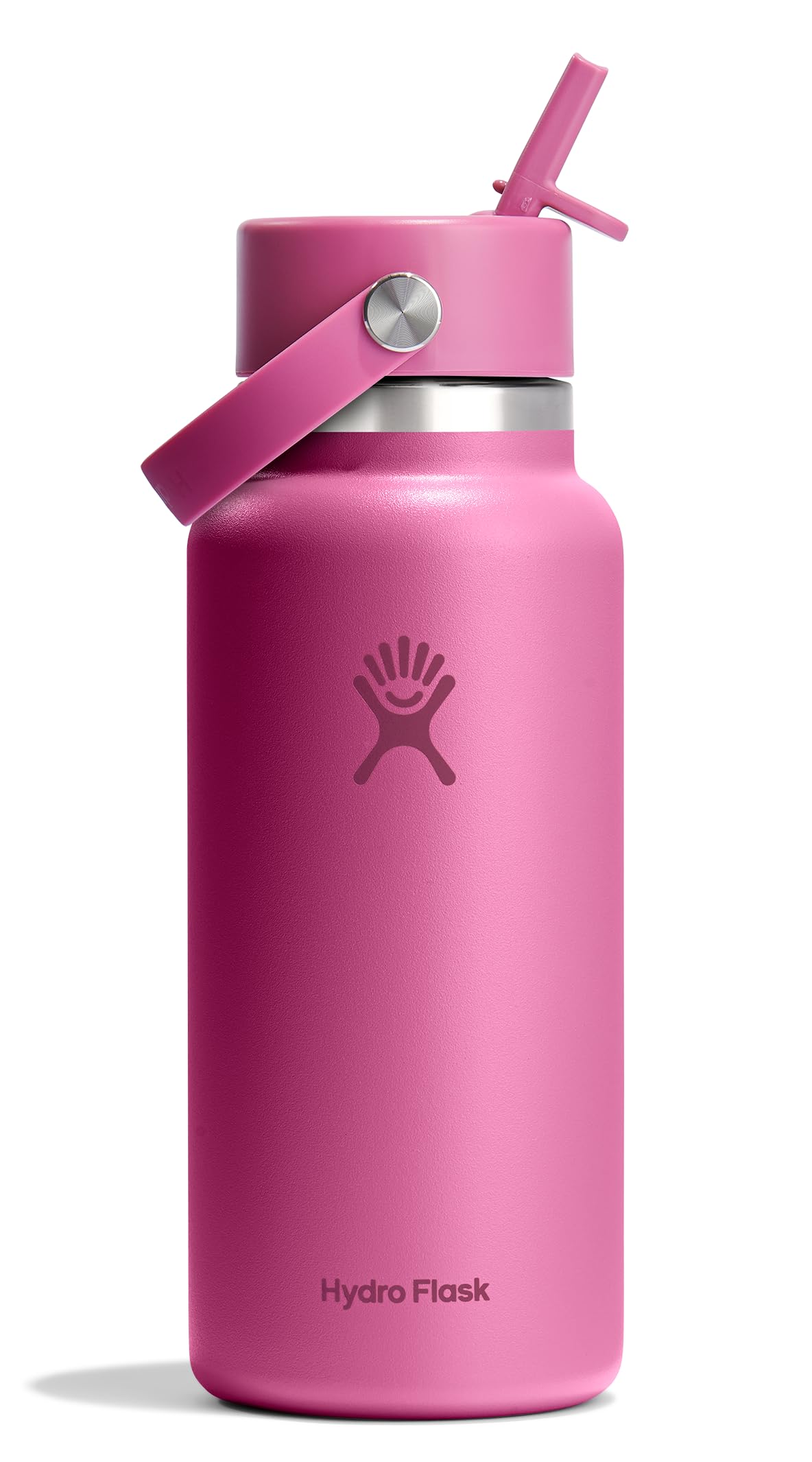 Hydro Flask Water Bottle - Insulated Stainless Steel - Wide Mouth Flex Straw Lid, Non Spill, Leakproof and Refillable in 32 Oz R