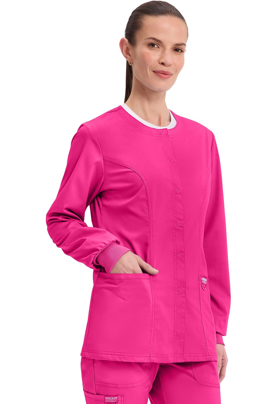 Snap Front Scrub Jackets For Women, Workwear Revolution Soft Stretch Plus Size Ww310, 3Xl, Electric Pink