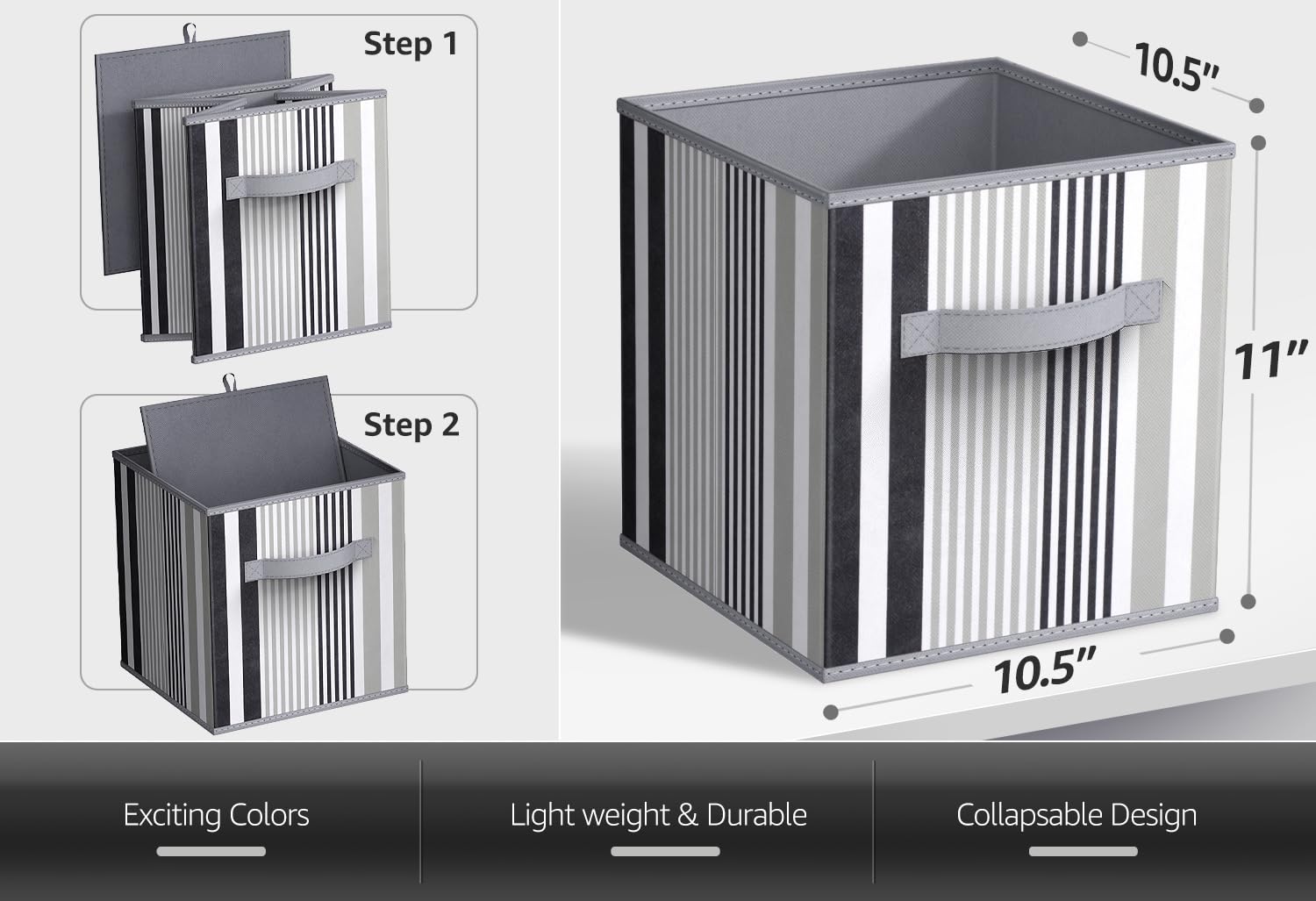 Sorbus 11 Inch Cube Storage Bin - 6 Foldable Storage Cubes For Shelf, Toy Box, Cubby And Closet Organizer - Pattern Black Collap