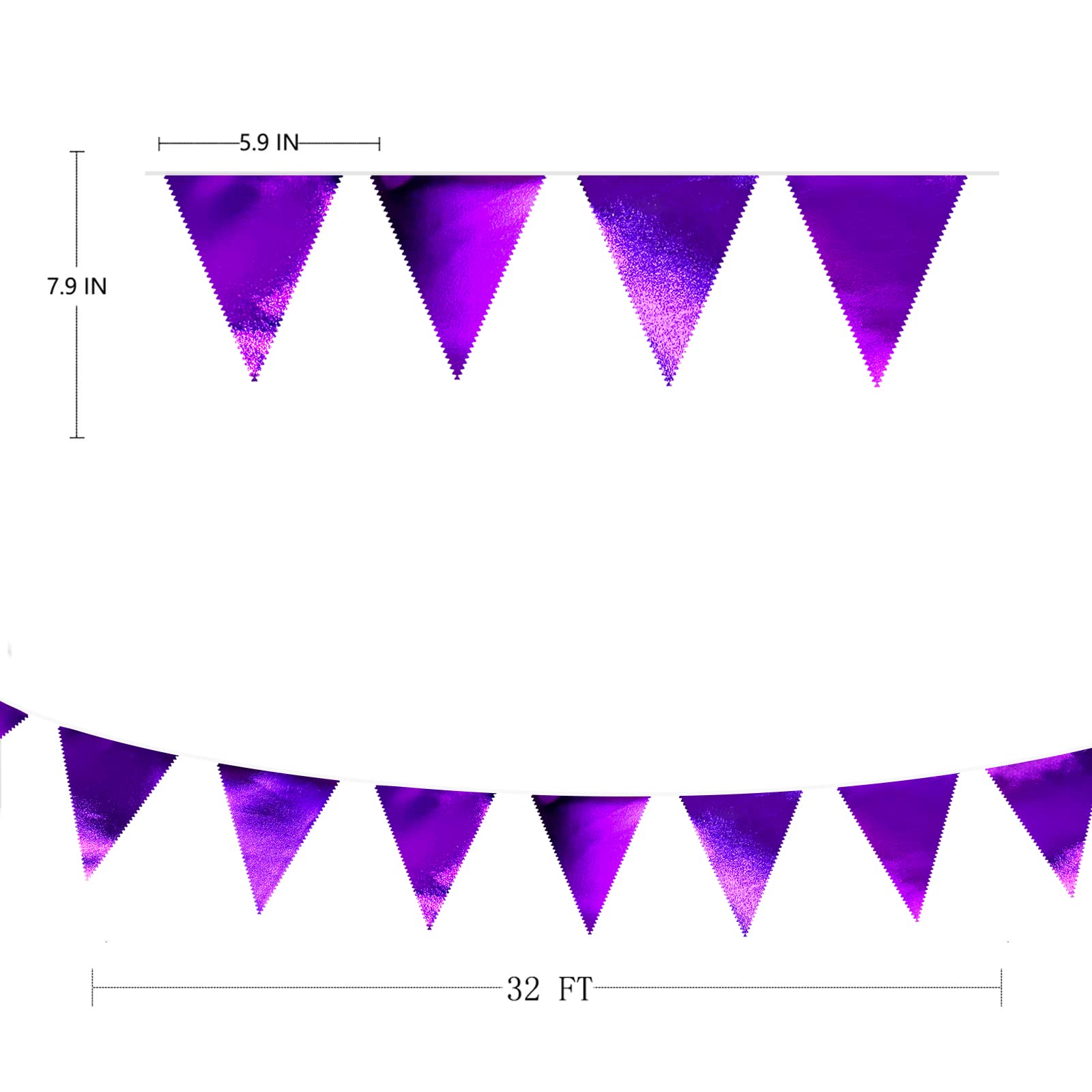 Purple Party Decorations Triangle Pennant Banner Flag Dark Purple Metallic Fabric Bunting Garland For Graduation Wedding Bridal