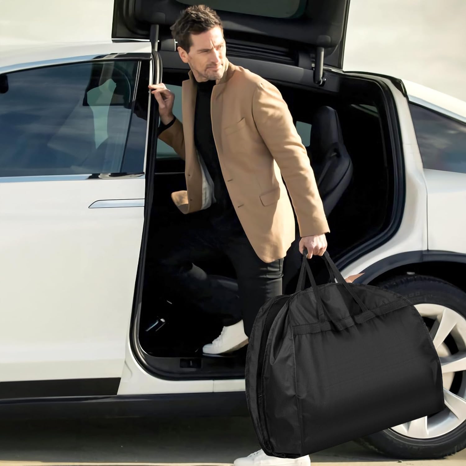 Bh7Star 43'' Heavy Duty Garment Bags For Travel 6.5'' Gusseted Suit Bags For Closet Storage 2 Handles Hanging Clothes Bag With P