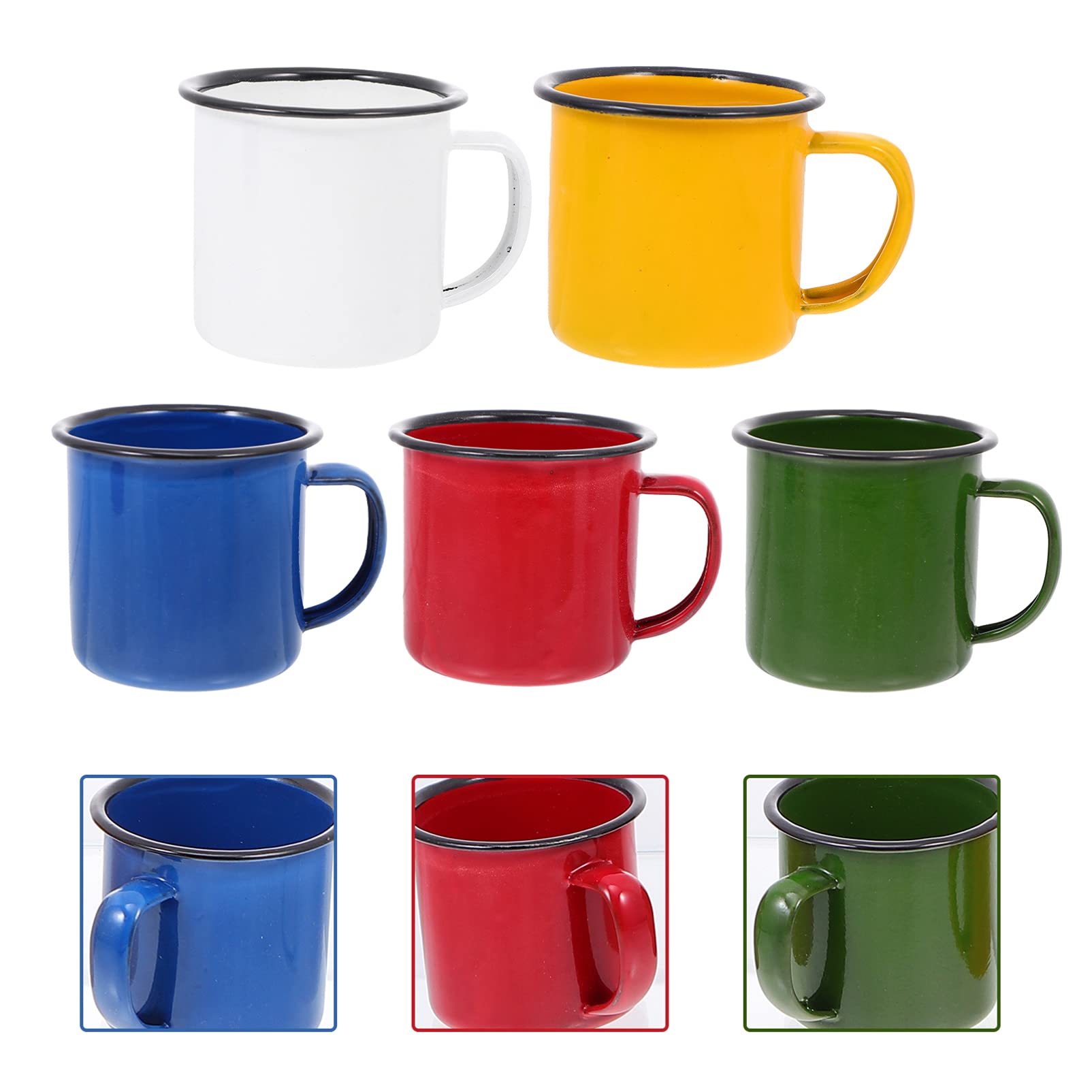 OSALADI 5pcs Enamelware Coffee Mug Camping Style Enamel Mug Decorative Cups Metal Cups for Hiking Travel Fishing Picnics Hunting