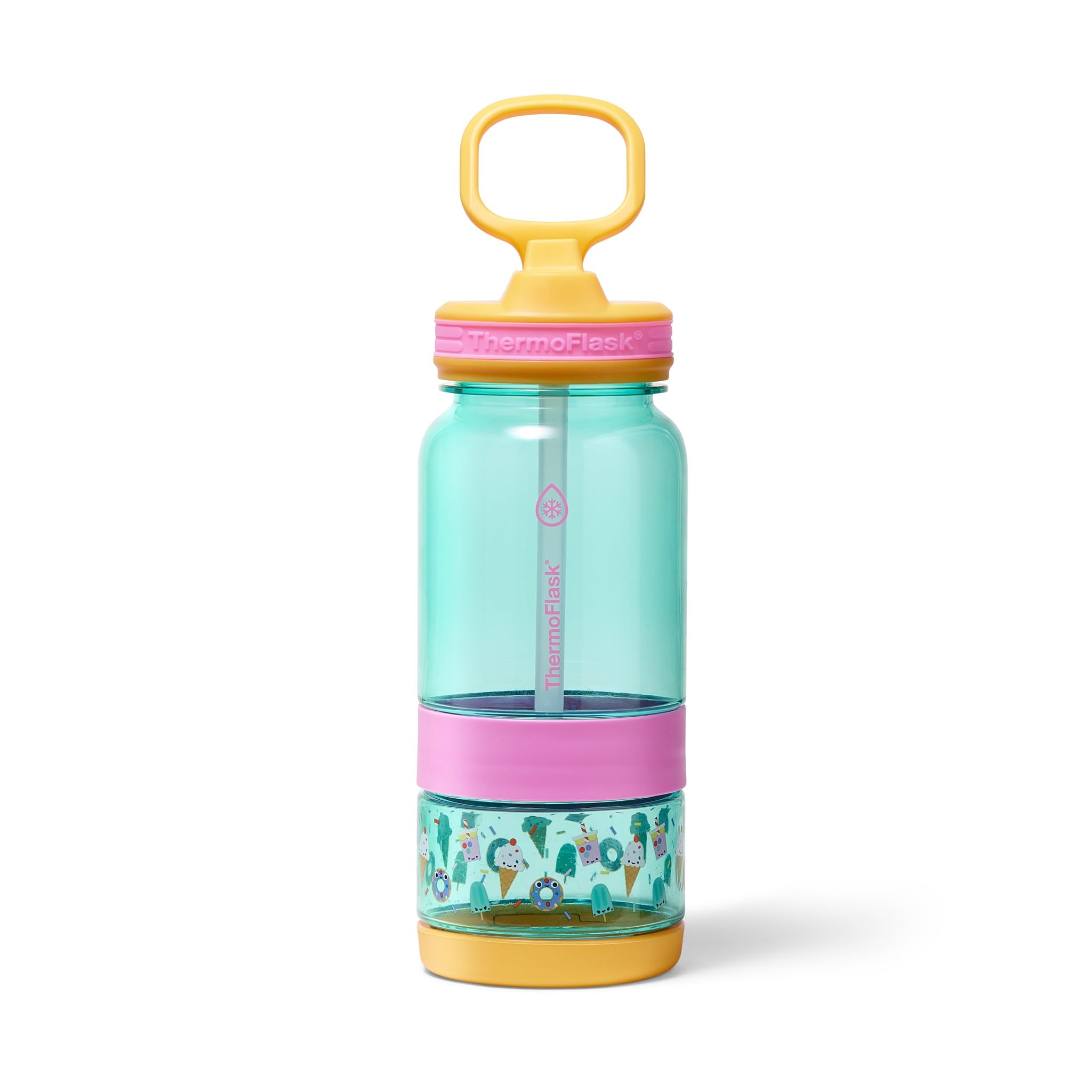 ThermoFlask 14 oz 2in1 Snack and Sip Durable Tritan Bottle with Integrated Snack Cup Compartment  Leakproof Folding Straw Lid
