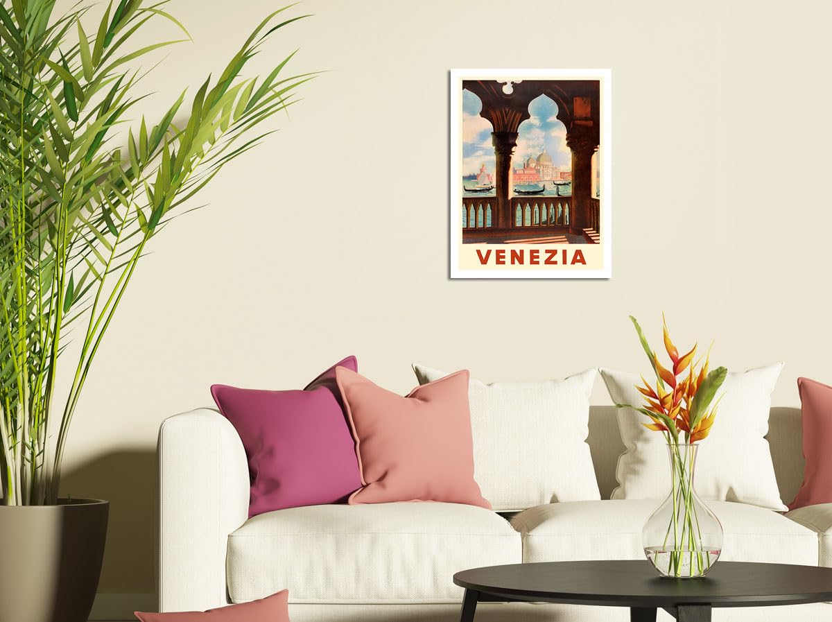 Venezia (Venice) Italy - Gondolas On Grand Canal - St. Mark'S Basilica (Basilica Di San Marco) - Vintage Travel Poster C.1938 -