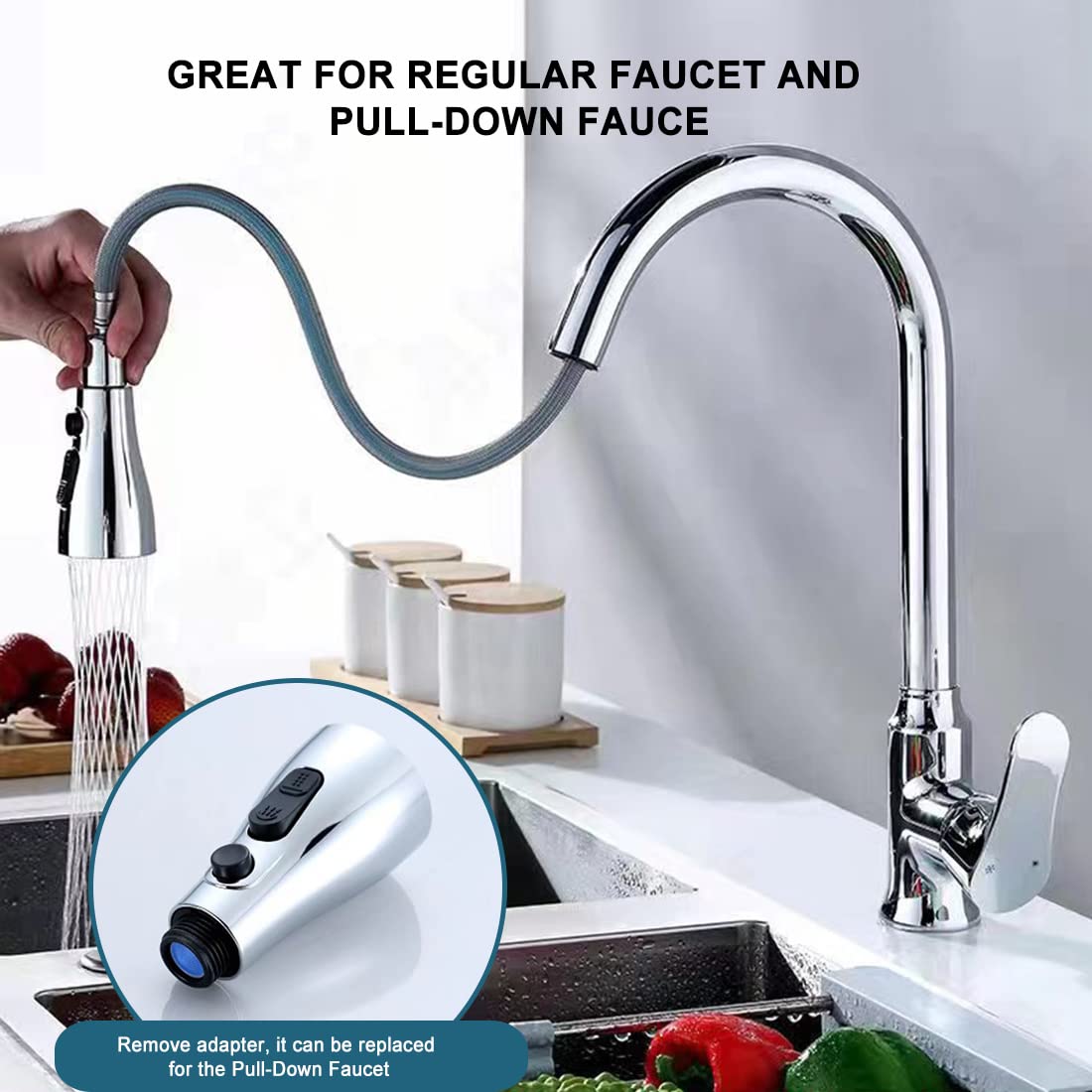 Universal Kitchen Faucet Head Sink Aerator Faucet Replacement Parts Pull Down Faucet Sprayer Head Big Angle Rotatable Anti -Spla
