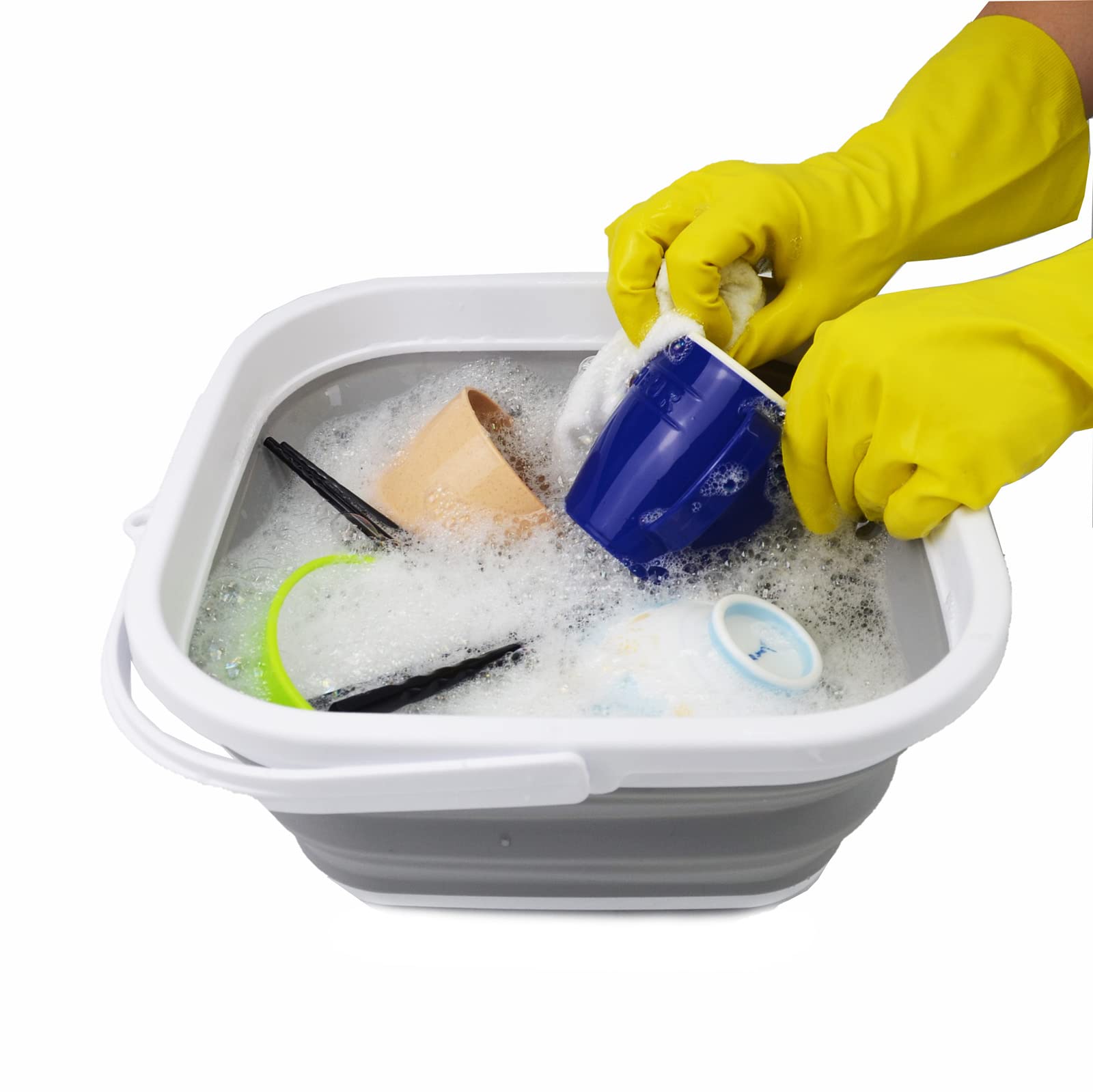 SAMMART 55L (14 gallon) collapsible Square Handy BucketFoldable SquareWater PailPortable Tub with Handle (Whitegrey  1)