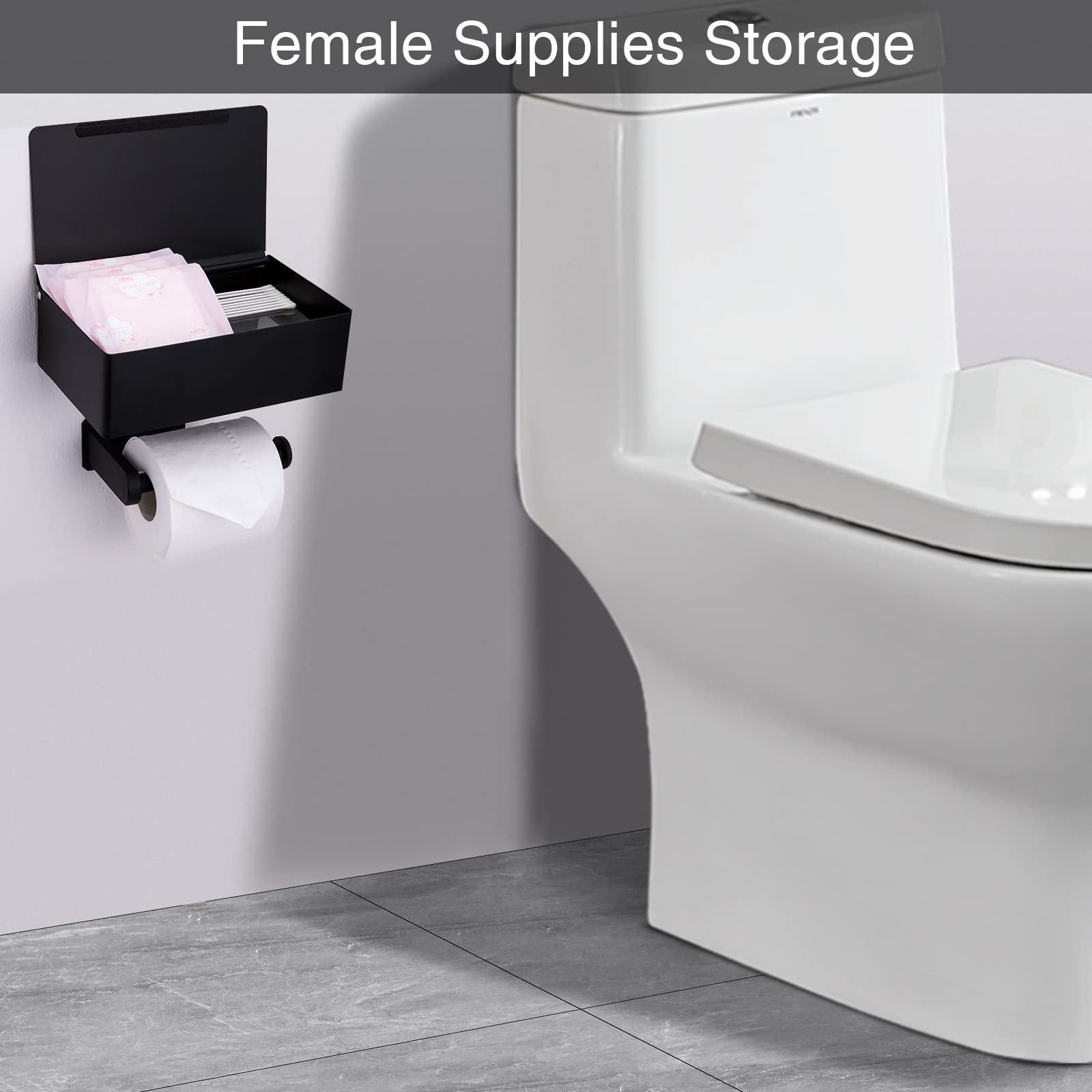Yrong Adhesive Toilet Paper Holder With Shelf And Storage, Wall Mount Toilet Paper Roll Holder & Flushable Wipes Dispenser Set F