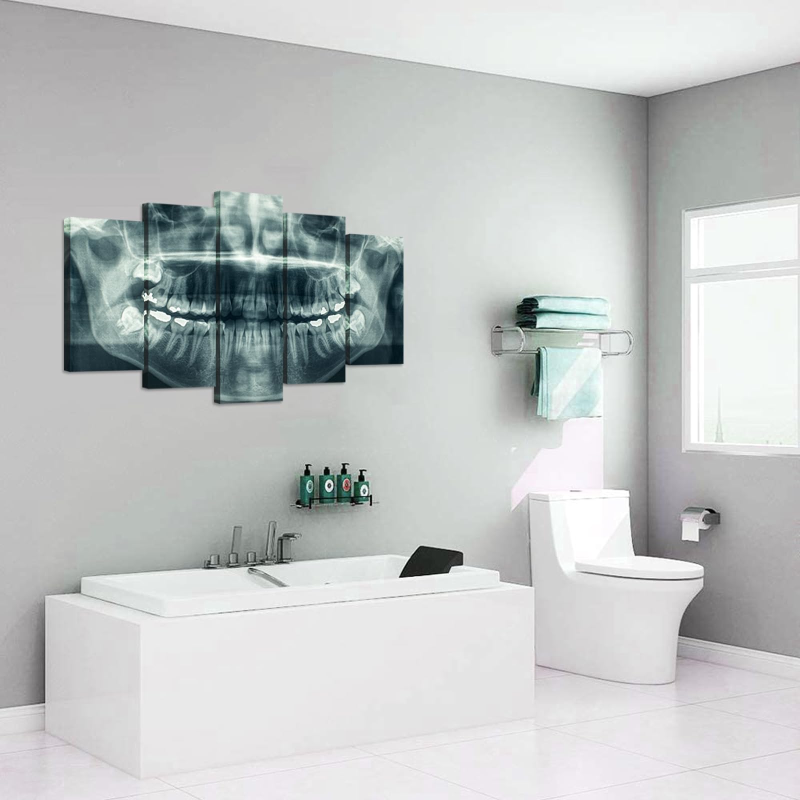 iHAPPYWALL Modern 5 Panel Canvas Wall Art X-Ray Dental Tooth Oral Panoramic The Picture Teeth Decay Print for Dental Room Stretched and Framed for Living Room Ready to Hang
