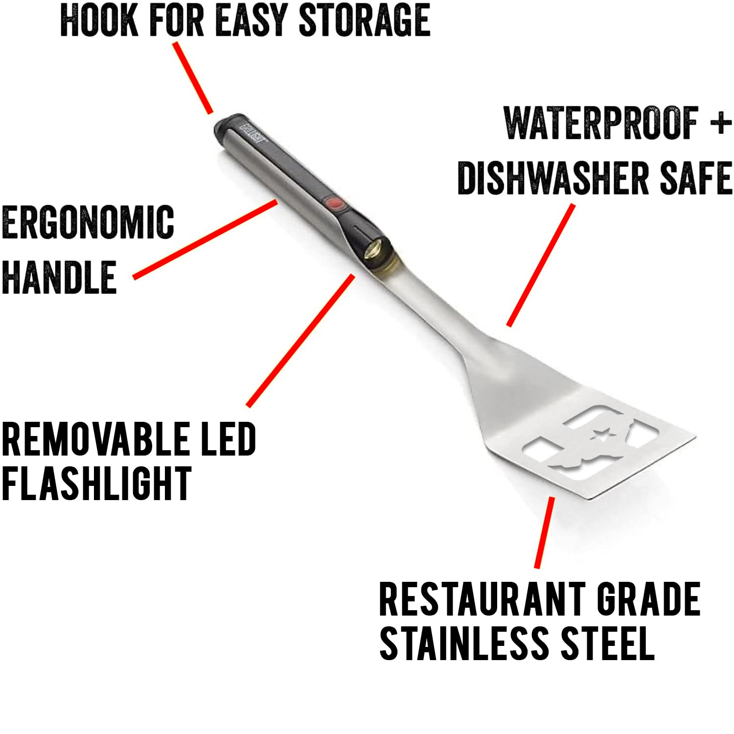 Grill Light Lone Star Texas Smart Grill Spatula Turner - Restaurant Grade Stainless Steel | Bright Led Light To Grill In The Dar