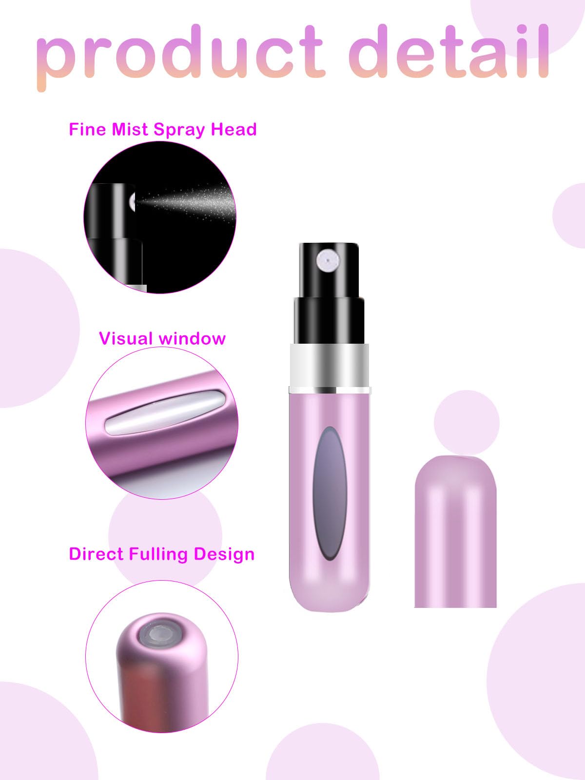 CUTEABC 5ml Travel Perfume Atomizer, Refillable Mini Spray Bottle, Aluminum, 4 Pack - Pink, Black, Gold, Silver