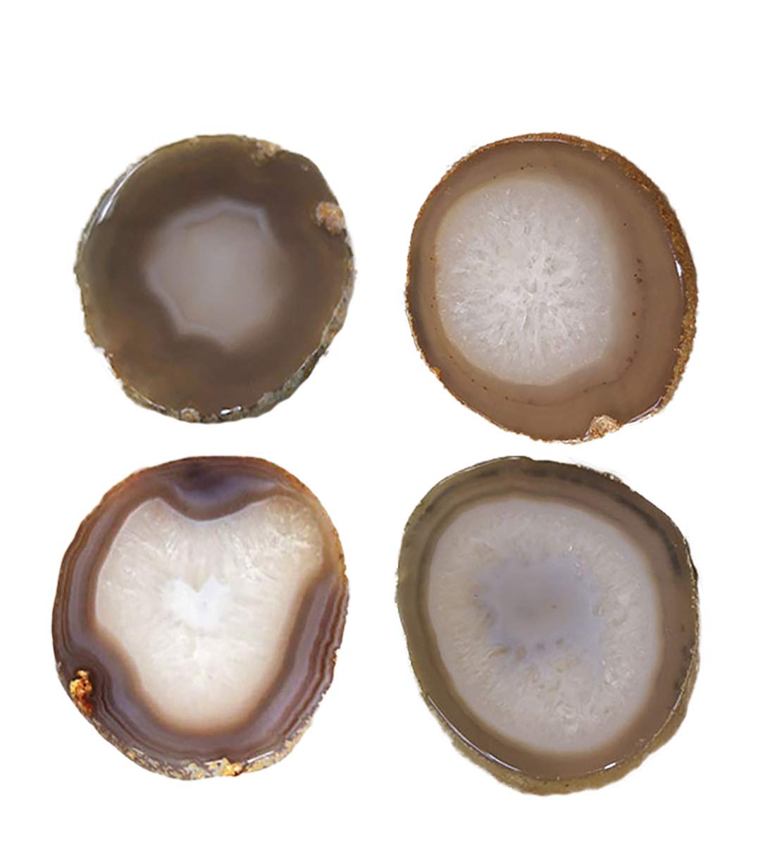 Jic Gem Natural Sliced Agate Coaster With Rubber Bumper Set Of 4 (3-3.5'', Natural)