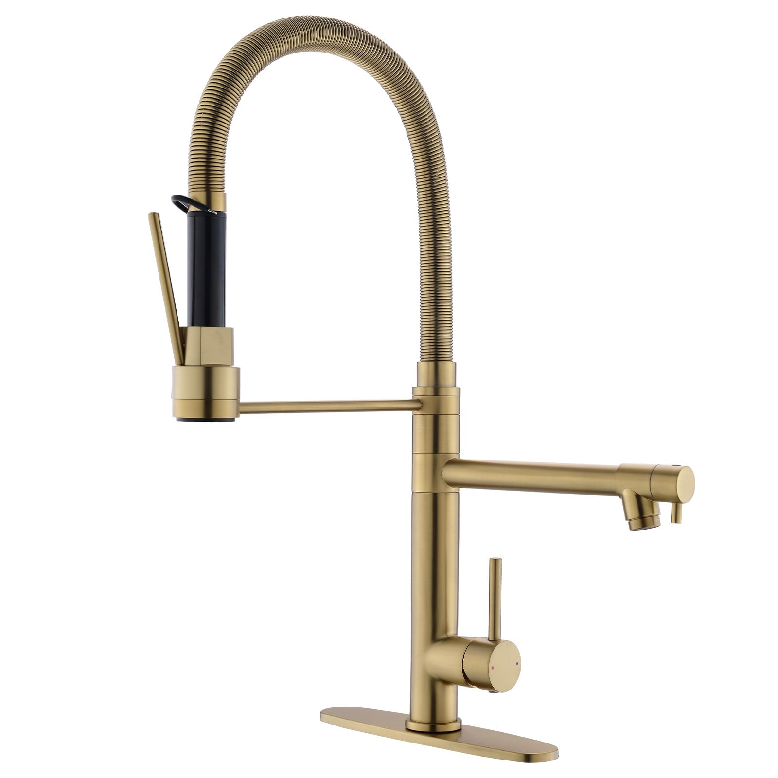 Gimili Brushed Gold Kitchen Faucet With Pull Down Sprayer Commercial Kitchen Faucet Double-Headed Single Handle Spring Stainless