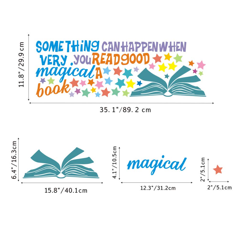 Iarttop Something Very Magical Can Happen When You Read A Book Wall Decal, Colorful Stars Inspirational Quote Sticker For Classr