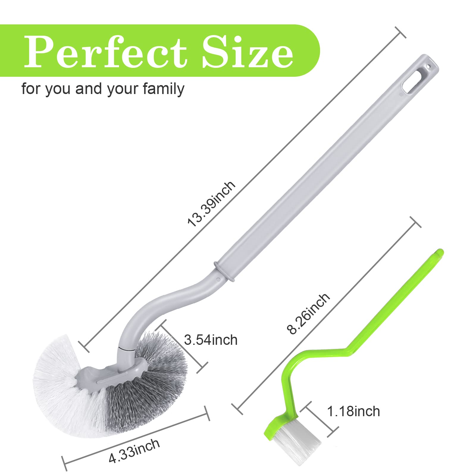 Wobevb 2Pcs Curved Toilet Bowl Brush Without Hooks, Green