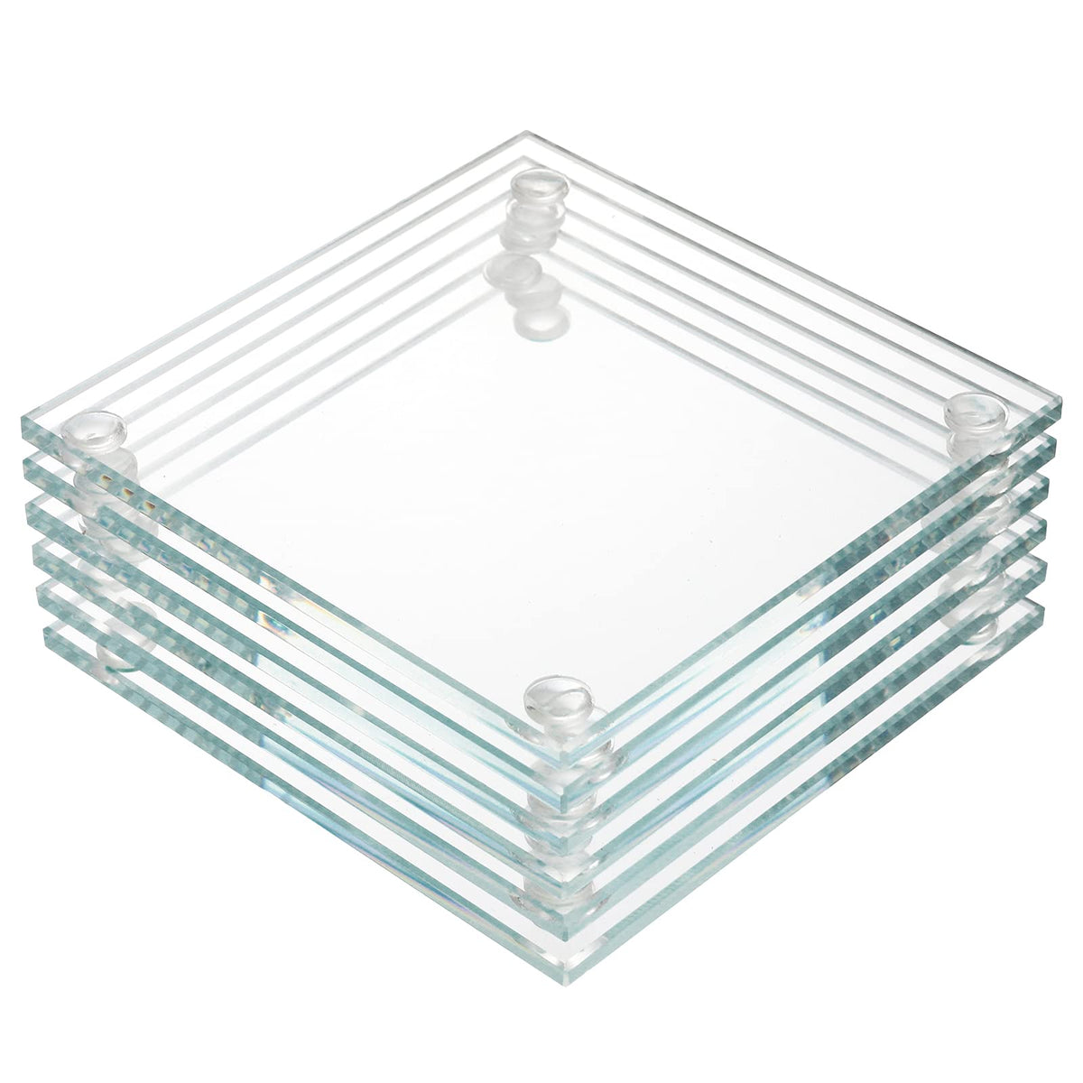 Youeon Set Of 6 Square Glass Drink Coasters, 3.5''X3.5'' Crystal Clear Coasters For Drinks, Decorative Glass Plates For Mugs, Cu