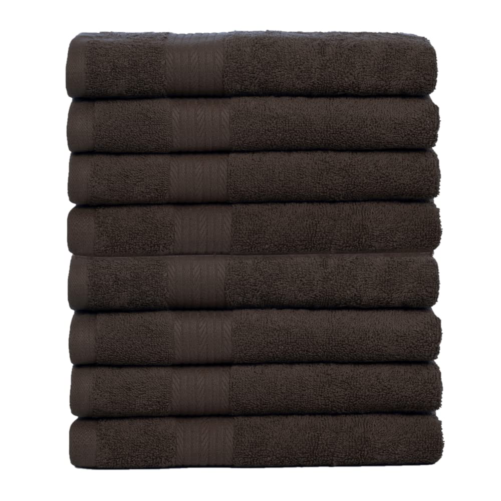 Ample Decor Bathroom Hand Towels 18 X 28 Inch 600 Gsm 100% Cotton, Soft Absorbent - 8 Pcs Brown