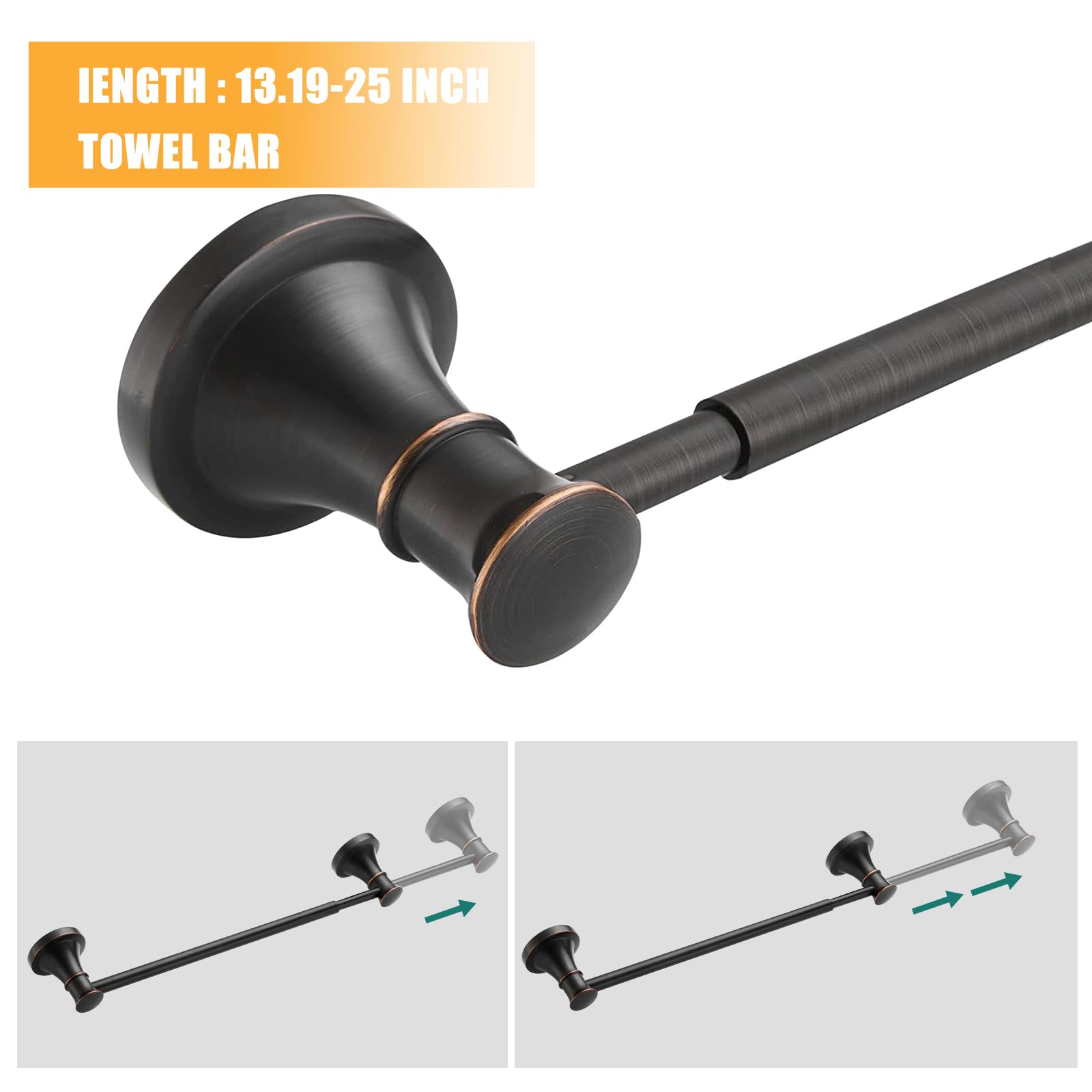 Hoimpro Oil Rubbed Bronze 4-Piece Bathroom Bath Set, Wall Mount Bathroom Hardware Fixture (Adjustable Towel Bar Rack, Towel Ring