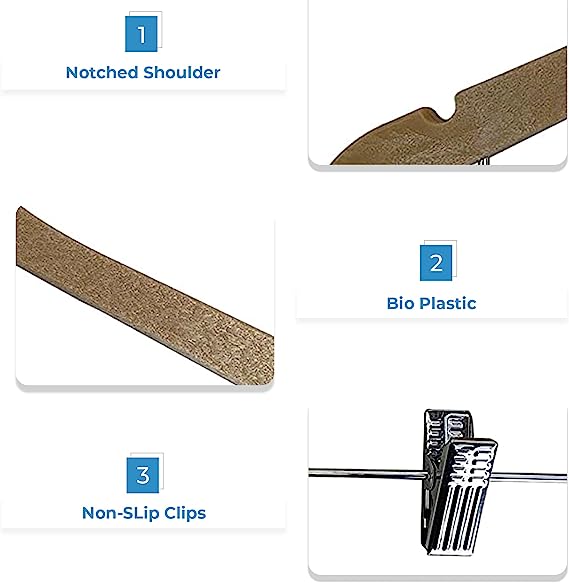Wood-Look Standard Shaped Hangers with Clips