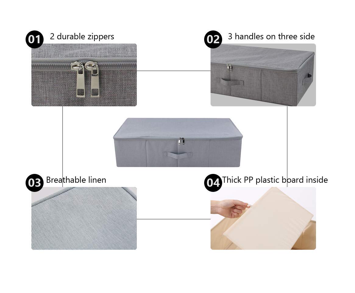 iwill CREATE PRO Pack of 2, Folding Zip Lidded Under Bed Storage Bins, Good for Shoes, Duvets, Clothes Organiser, Light Gray