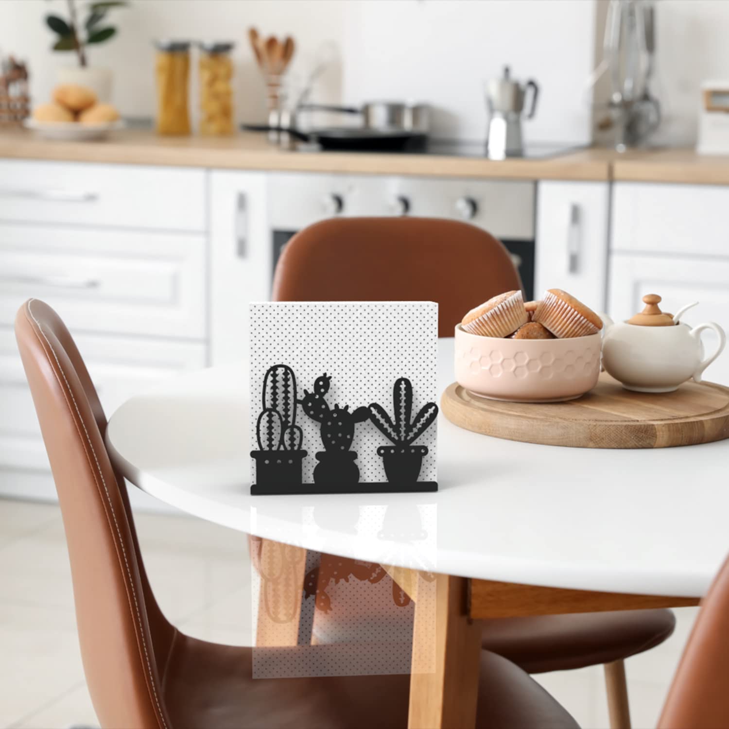 Decorelax Metal Napkin Holder For Home Kitchen Restaurant Picnic - Cactus Design Tabletop Paper Organizer Upright Tissue Dispens