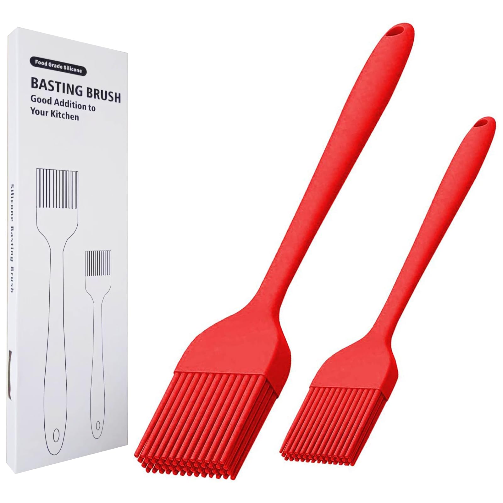 Alljewelrysupplies Silicone Basting Brush Set Of Two Heat Resistant Long Handle Pastry Brush For Grilling, Baking, Bbq And Cooki